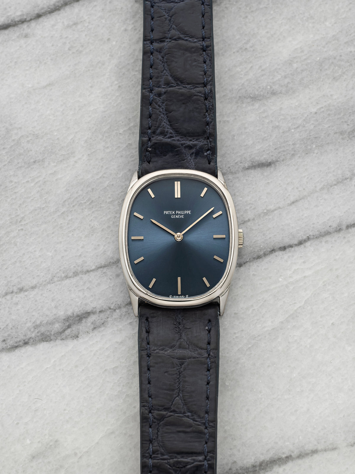 Vintage 1970s Patek Philippe Ellipse 3546 18K WG Blue-Grey Dial Manual 27mm