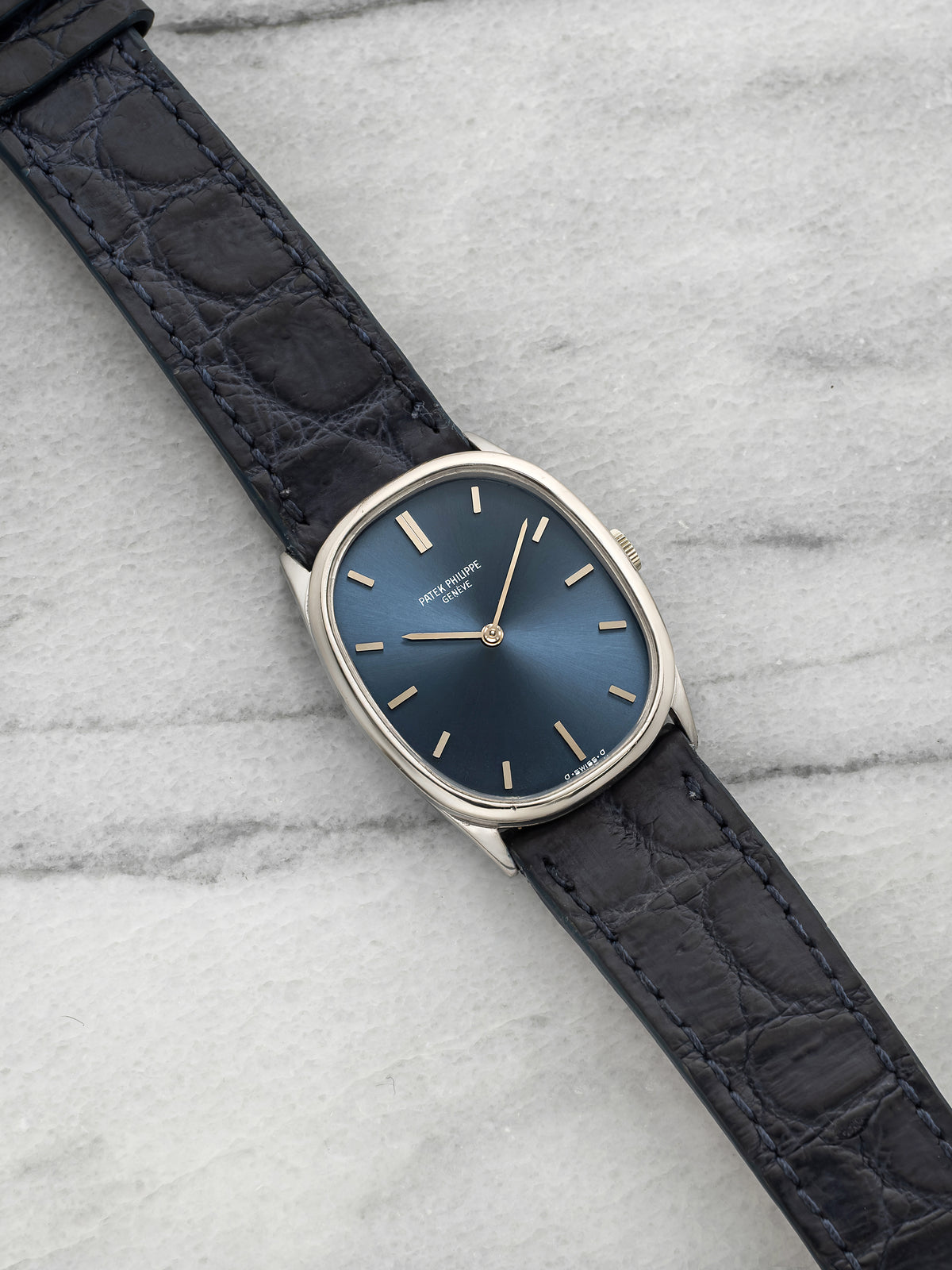 Vintage 1970s Patek Philippe Ellipse 3546 18K WG Blue-Grey Dial Manual 27mm