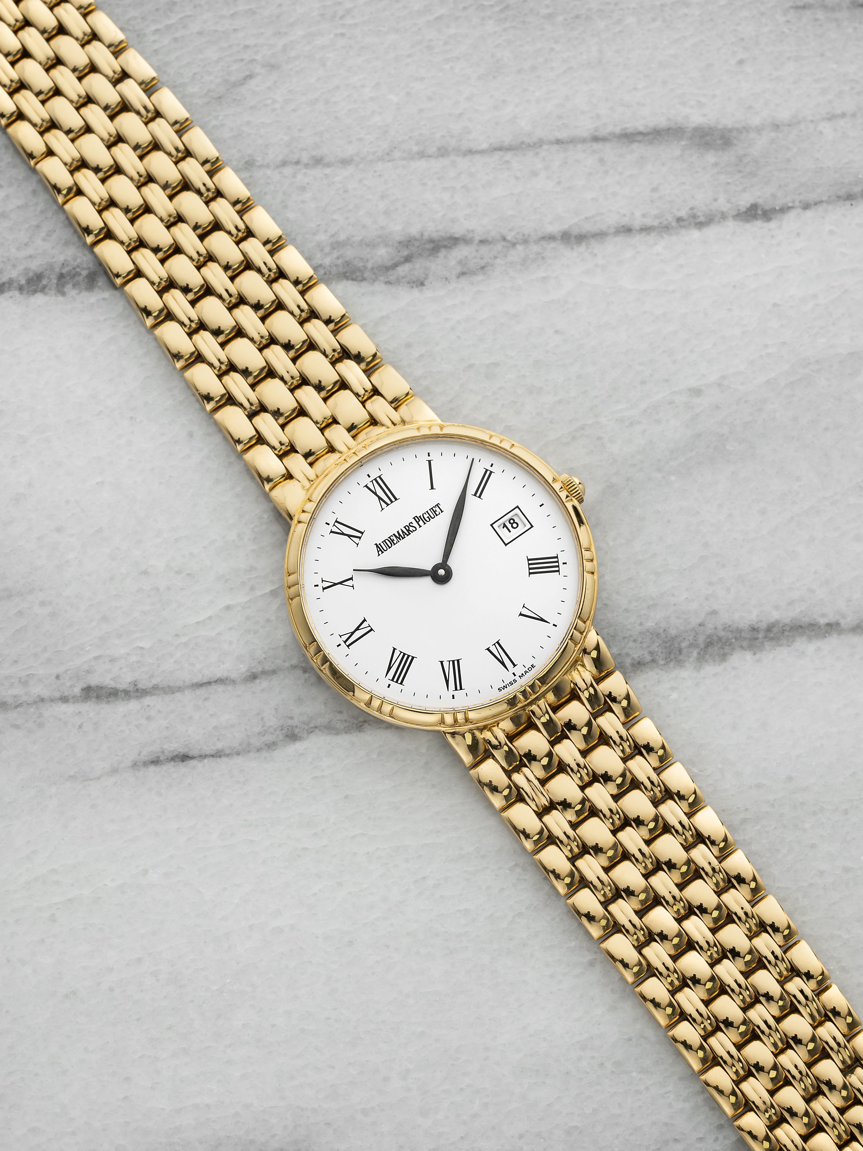Vintage 1990s Audemars Piguet Dress Watch 18K YG White Roman Dial Quartz 31 mm