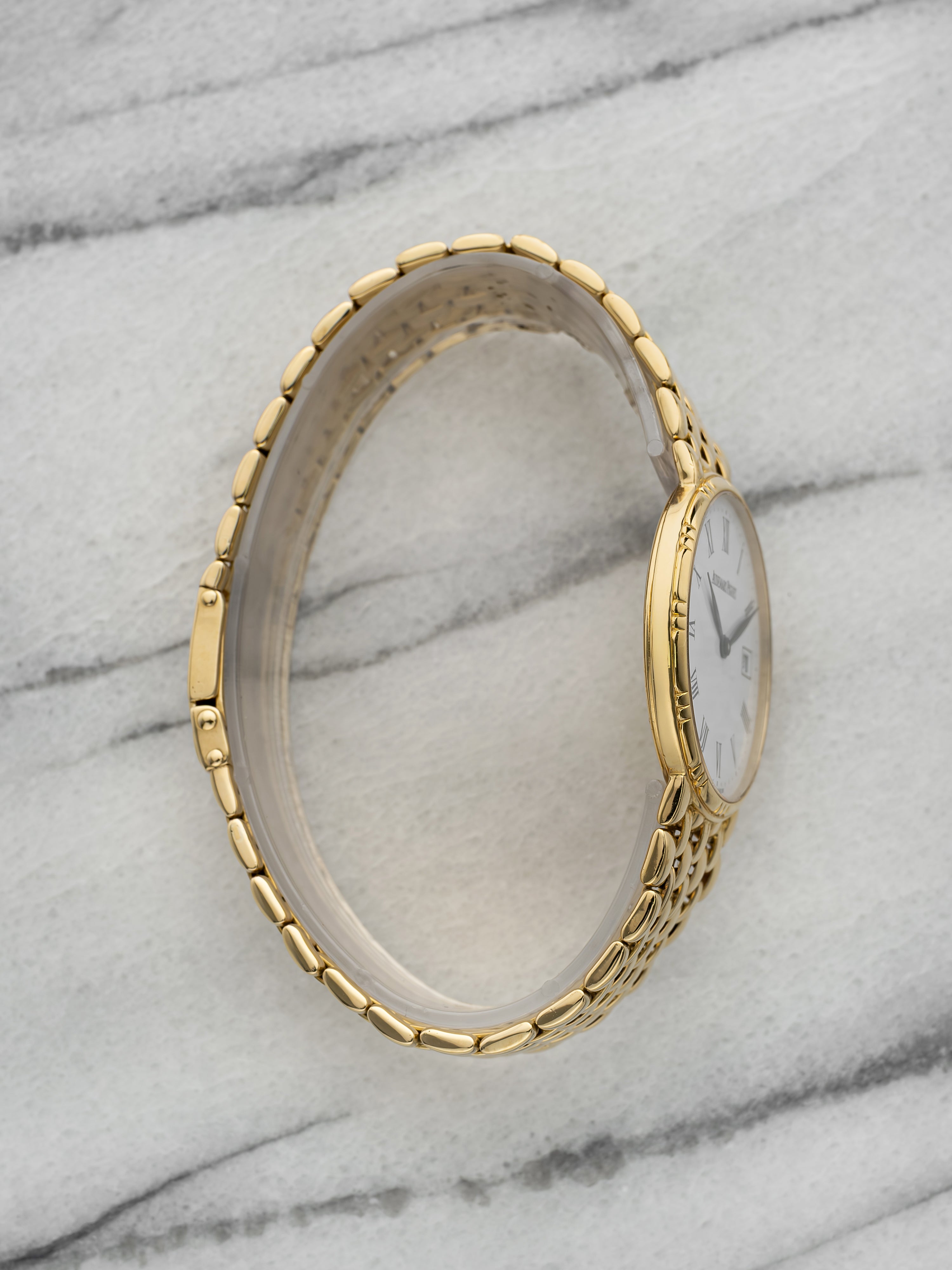 Vintage 1990s Audemars Piguet Dress Watch 18K YG White Roman Dial Quartz 31 mm