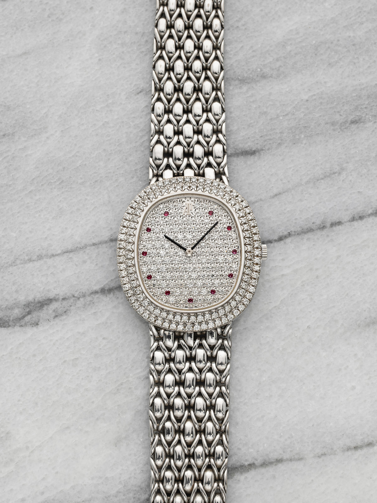 Vintage 1990s Audemars Piguet Dress 56478 18K WG Diamond Ruby Dial Manual 30mm