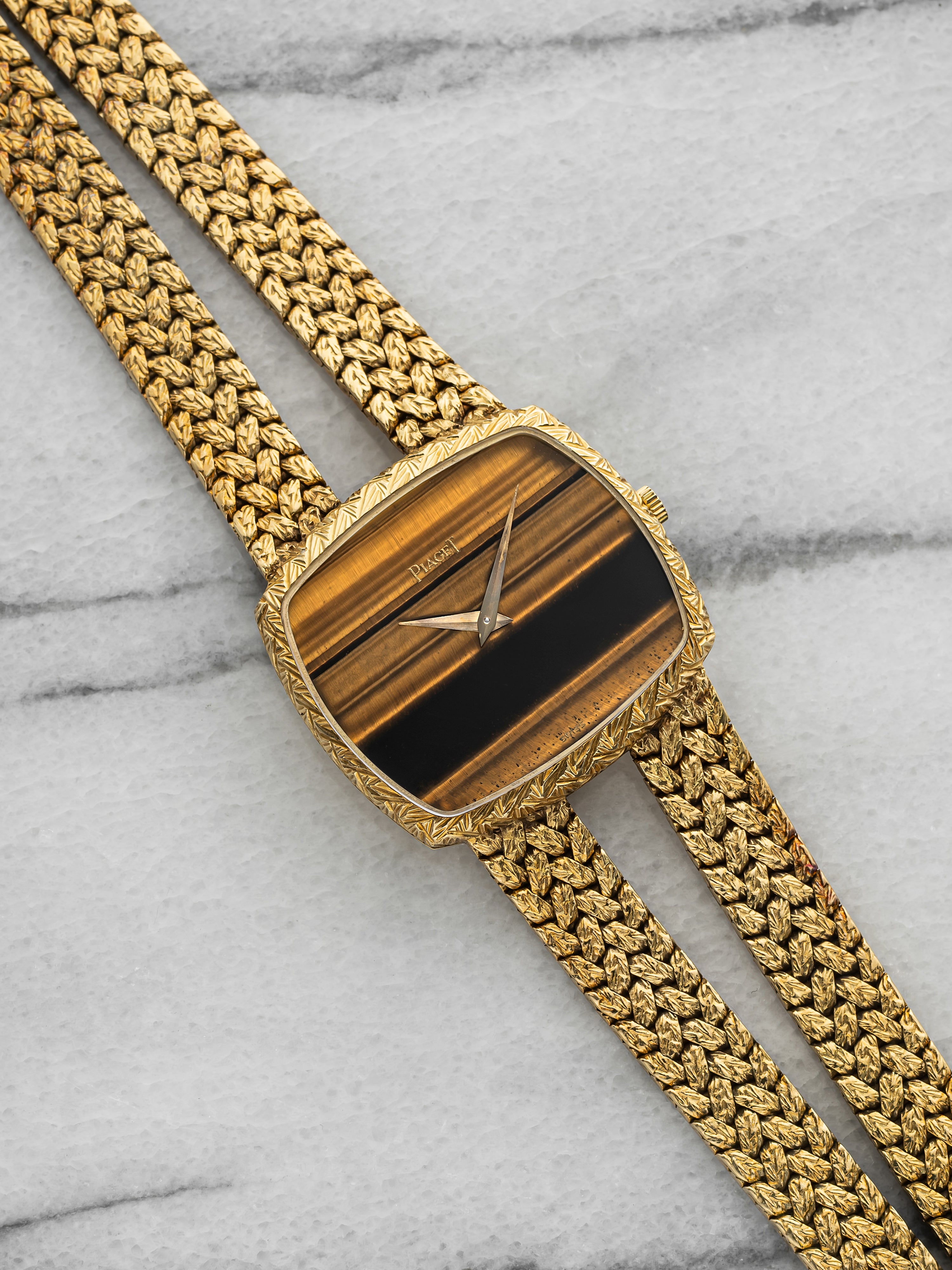 Vintage 1970s Piaget Emperador 9731 18K Yellow Gold Tiger Eye Dial Manual 32mm