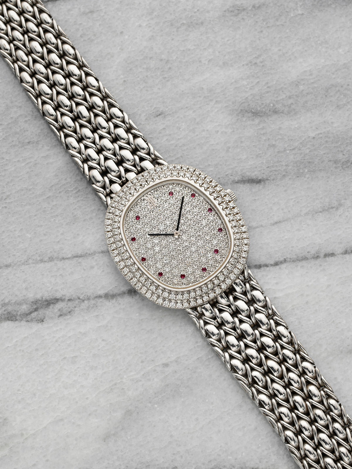 Vintage 1990s Audemars Piguet Dress 56478 18K WG Diamond Ruby Dial Manual 30mm