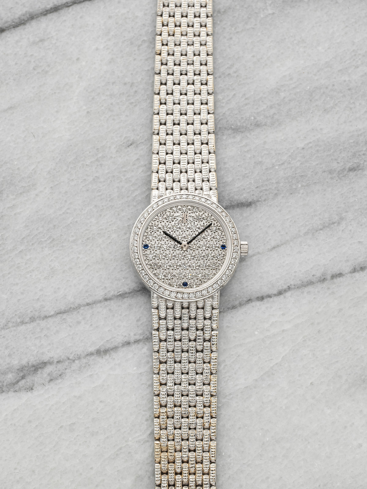Vintage 1995 Audemars Piguet Lady 18K WG Pave Diamond & Sapphire Quartz 23mm