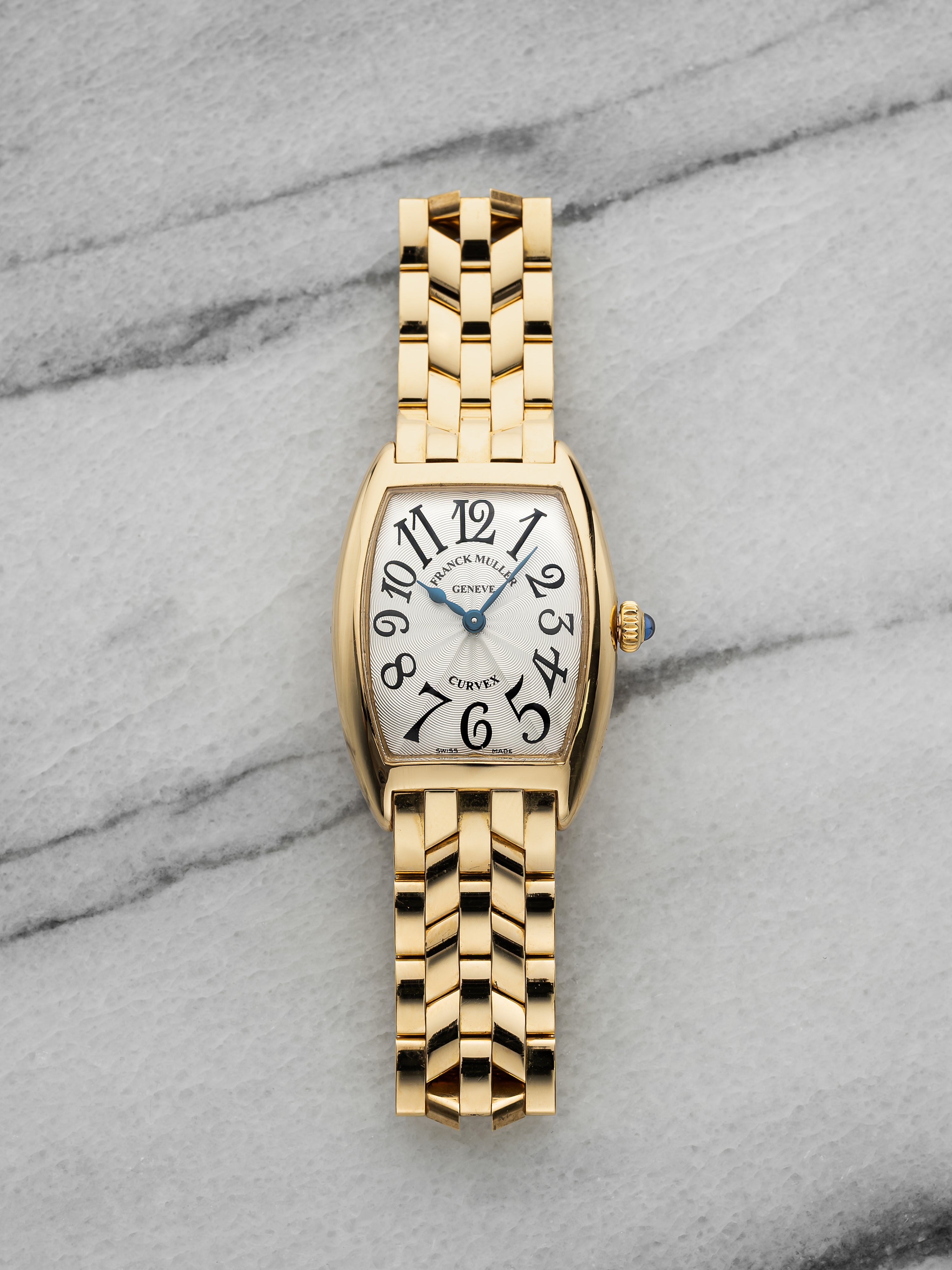 2000s Franck Muller Cintree Curvex 1752QZ YG Silver Arabic Dial Quartz 29 mm