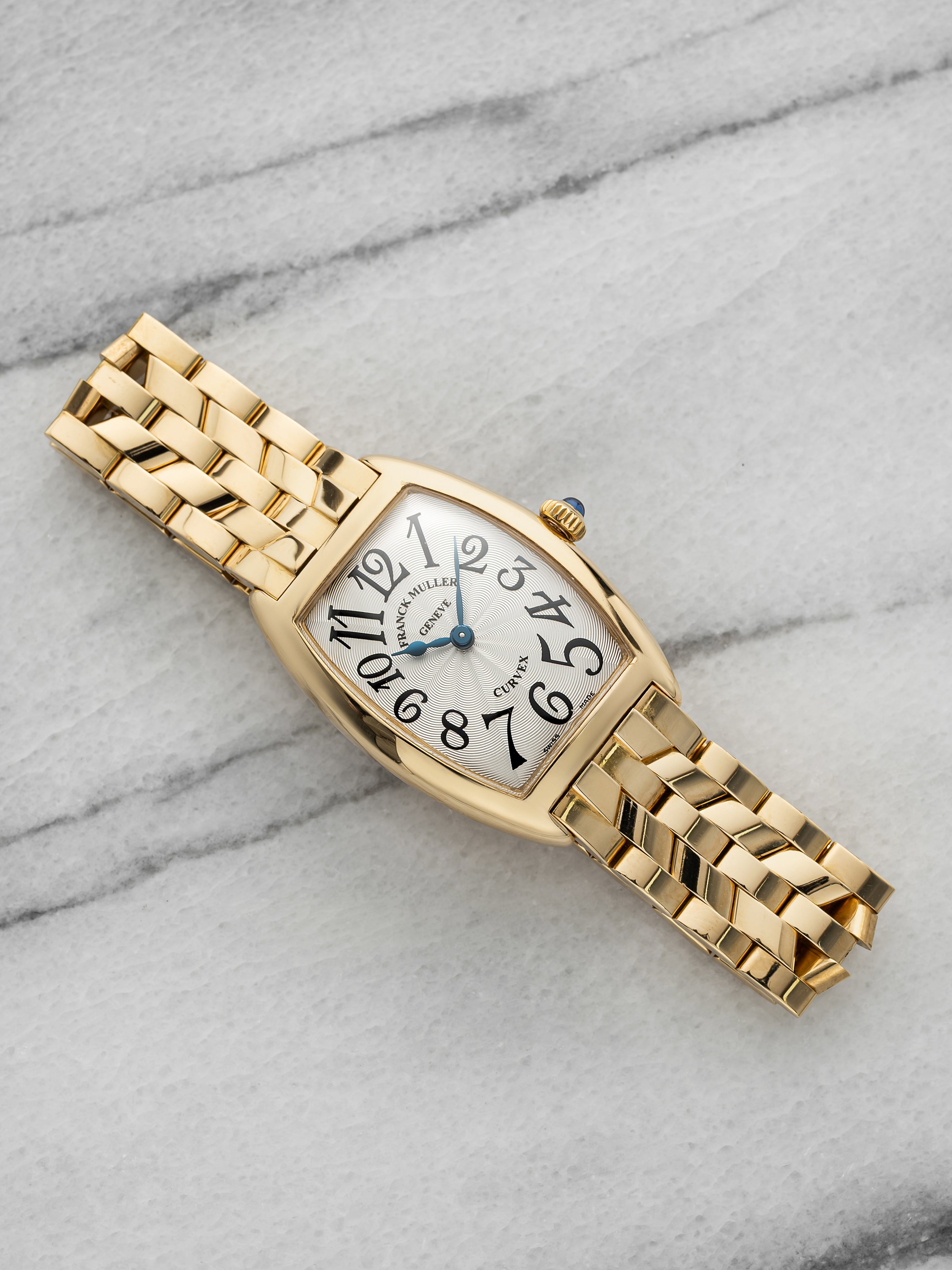 2000s Franck Muller Cintree Curvex 1752QZ YG Silver Arabic Dial Quartz 29 mm