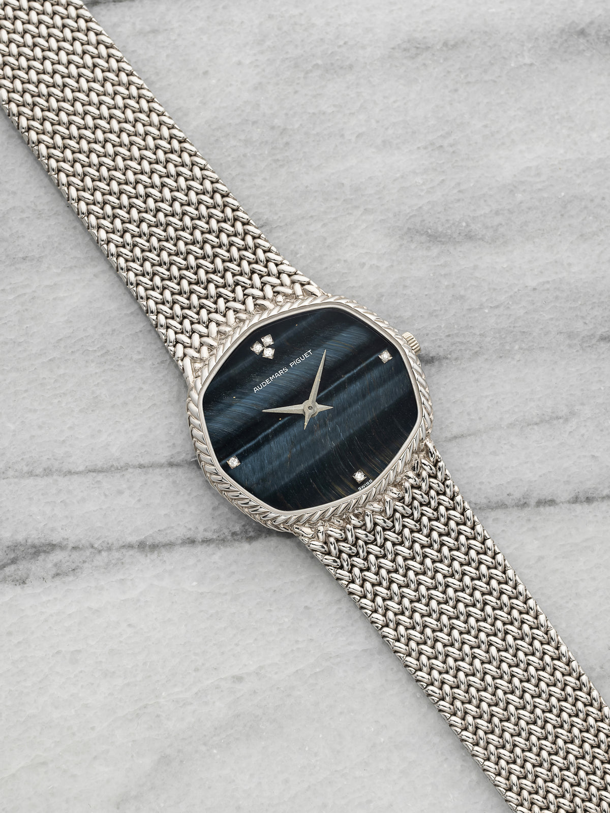 Vintage 1980s Audemars Piguet Octagonal 18K WG Hawk's Eye Diamond Manual 30mm