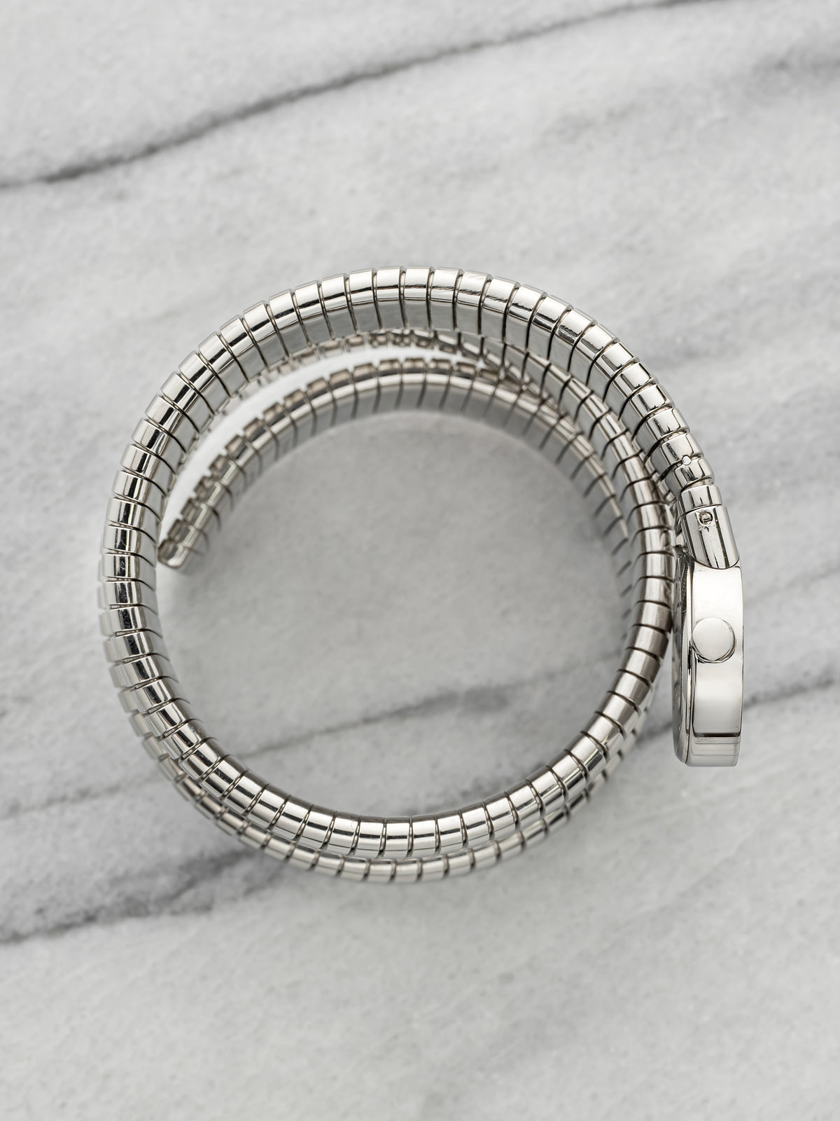 BVLGARI Lady Serpenti Tubogas BB191TS - Stainless Steel Triple Wrap Cuff Black Diamond Dial