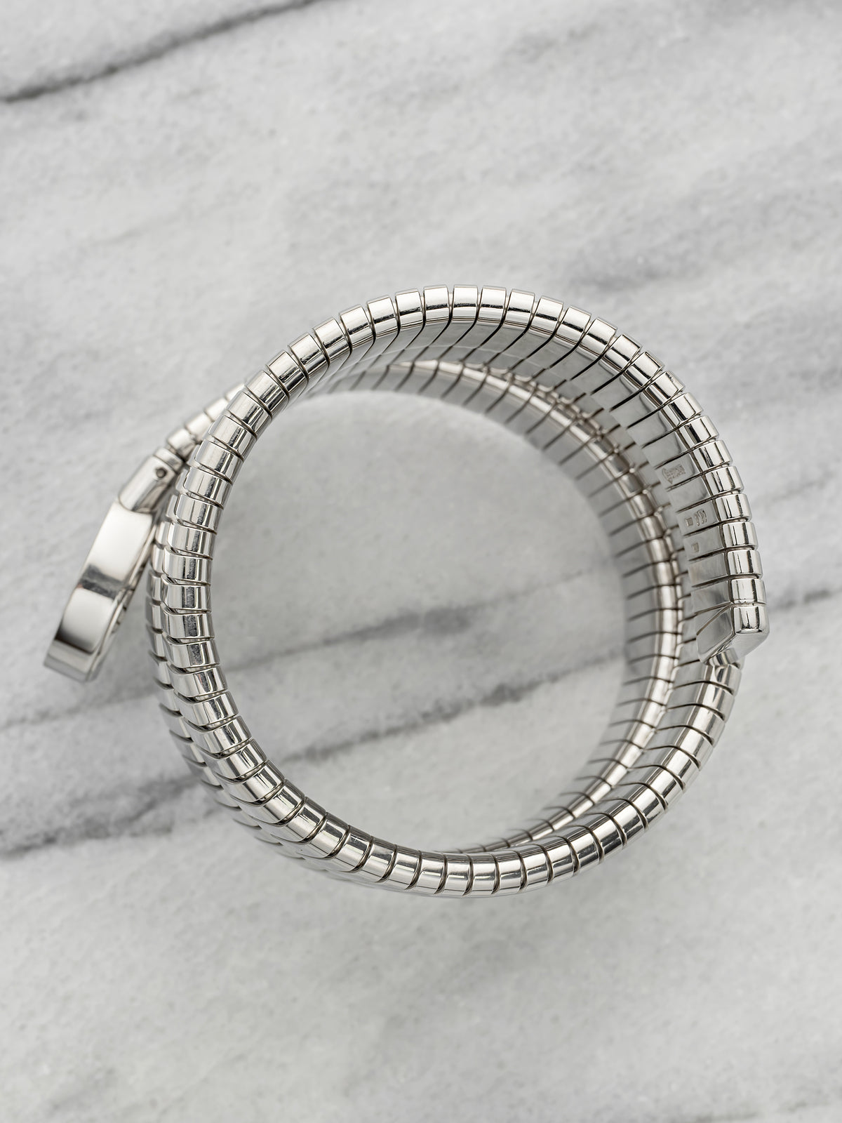 BVLGARI Lady Serpenti Tubogas BB191TS - Stainless Steel Triple Wrap Cuff Black Diamond Dial