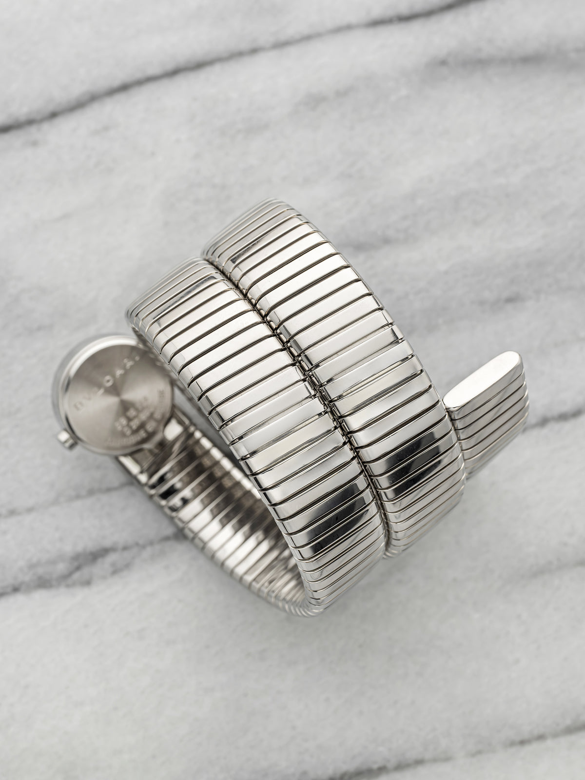 BVLGARI Lady Serpenti Tubogas BB191TS - Stainless Steel Triple Wrap Cuff Black Diamond Dial