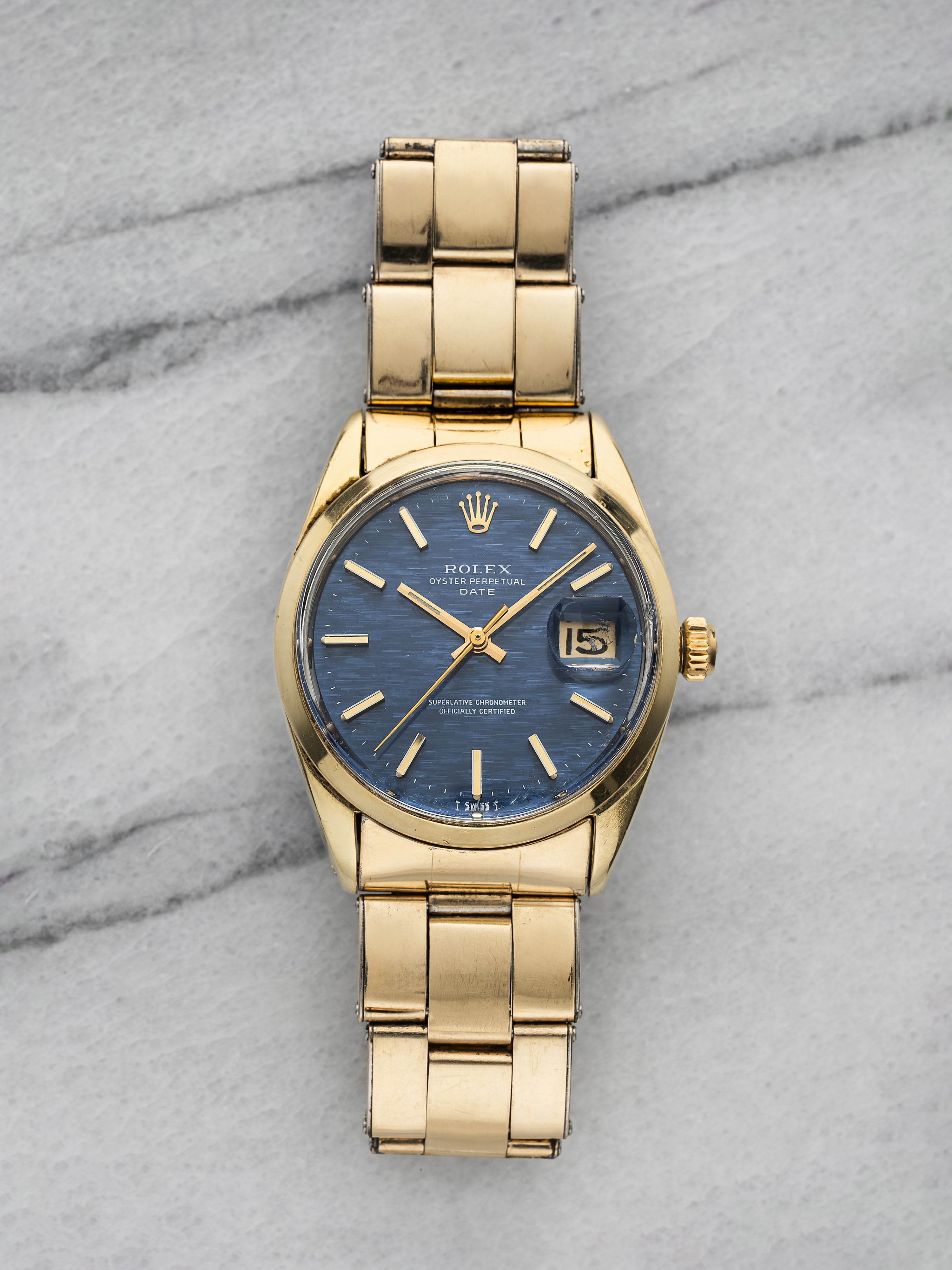 1973 Rolex OP Date 1550 – 14K Gold Shell, Blue Dial