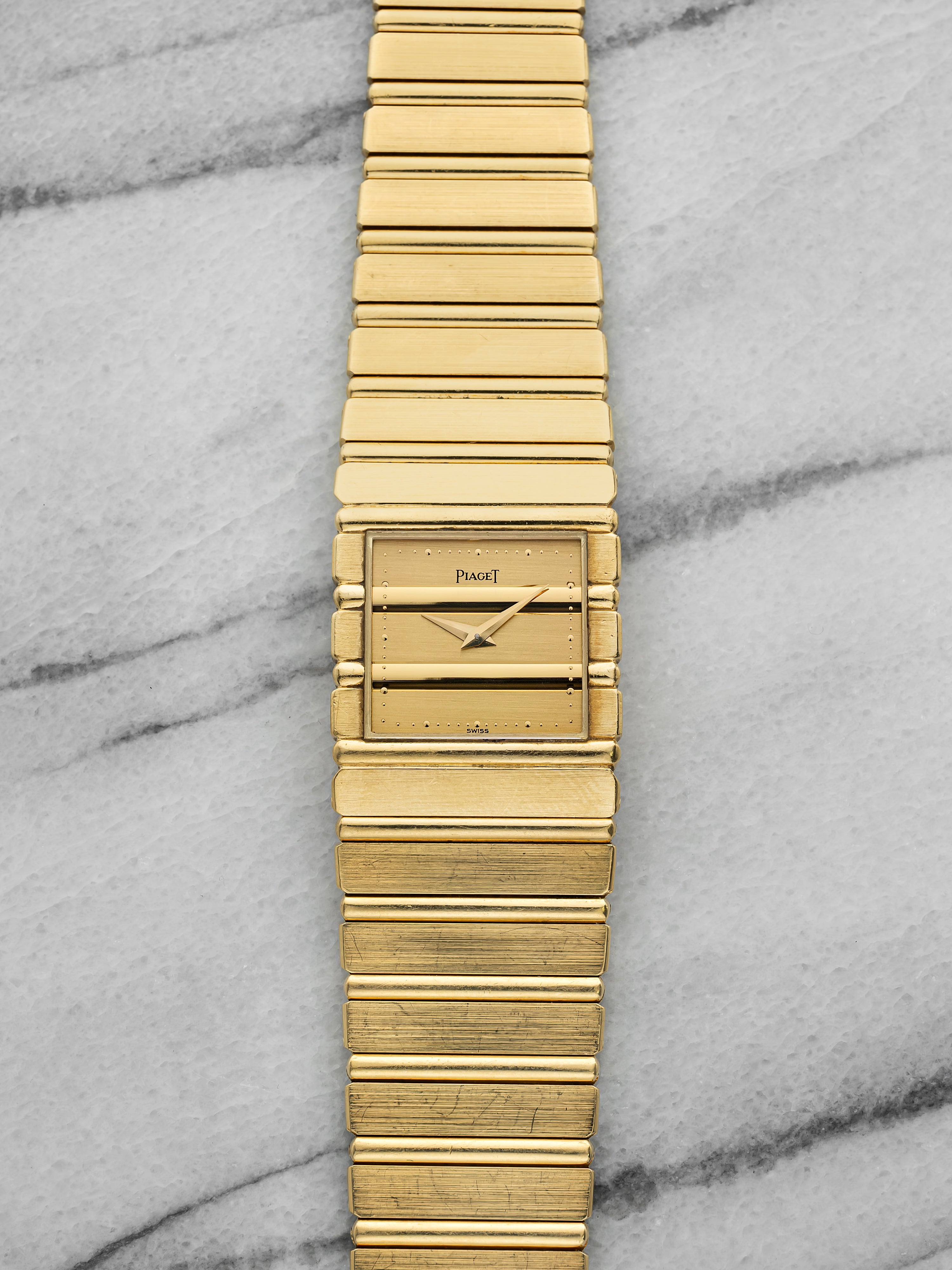 Vintage 1980s Piaget Polo 7131 C 701 18K Yellow Gold Gadroon Dial Quartz 25 mm