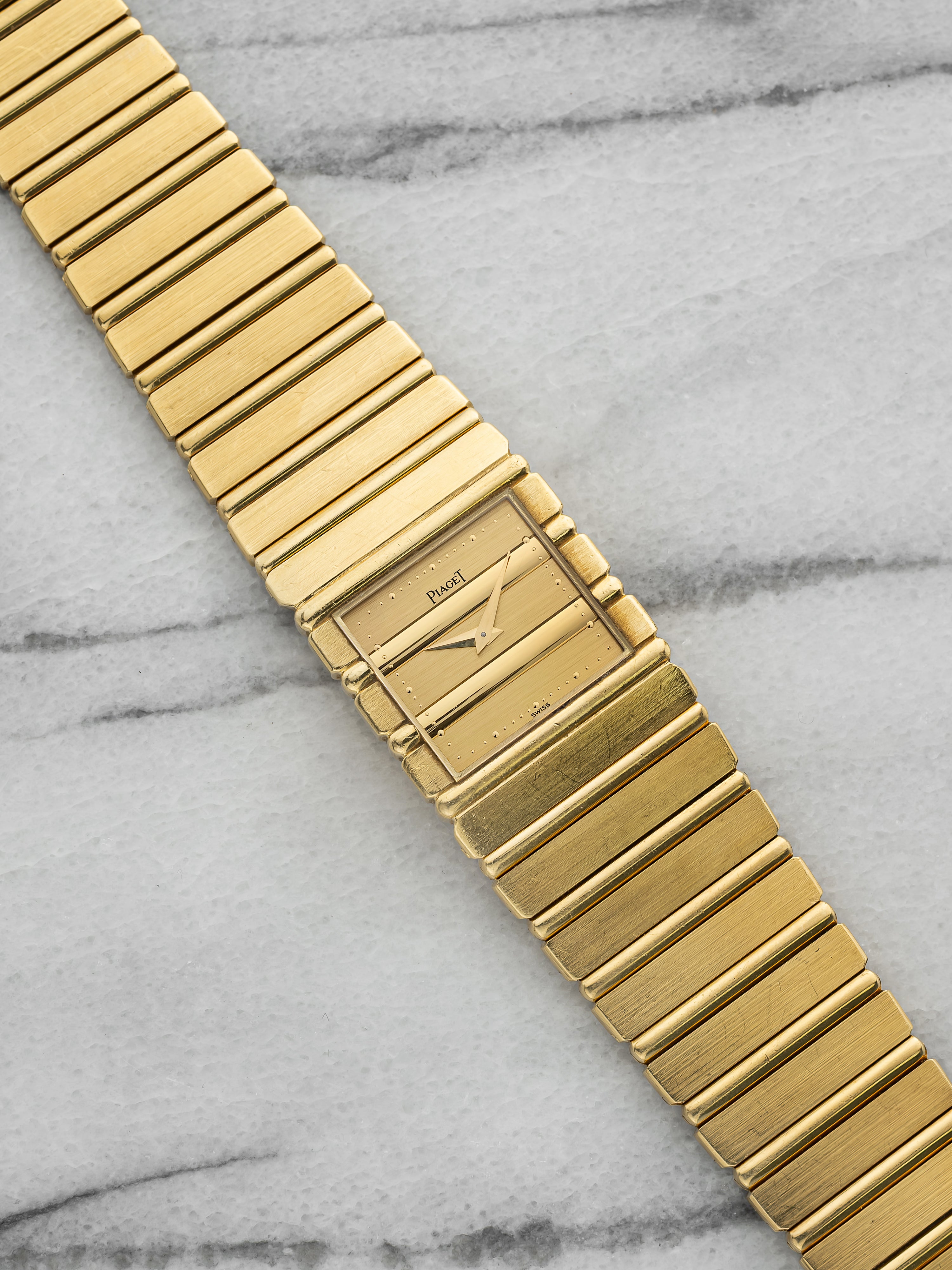 Vintage 1980s Piaget Polo 7131 C 701 18K Yellow Gold Gadroon Dial Quartz 25 mm