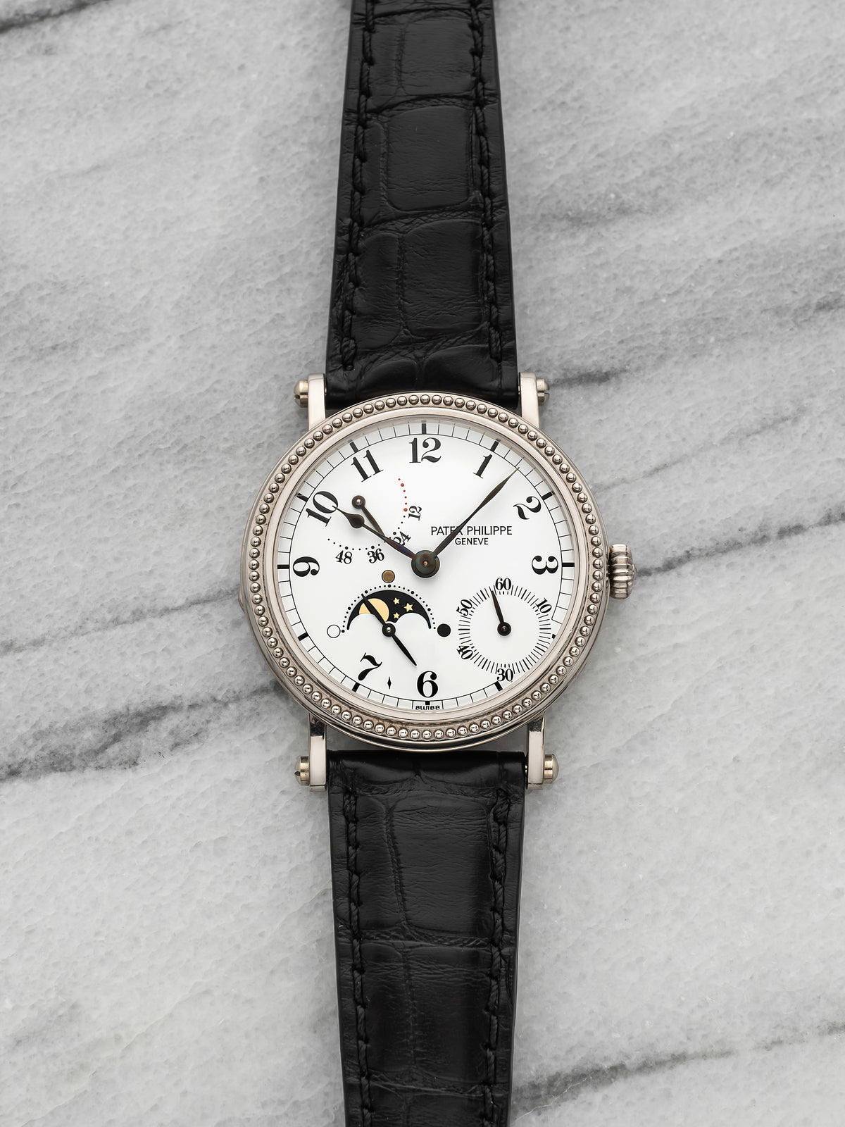 Vintage 1990s Patek Philippe Complications 5015G 18K WG Moonphase Dial Auto 35mm
