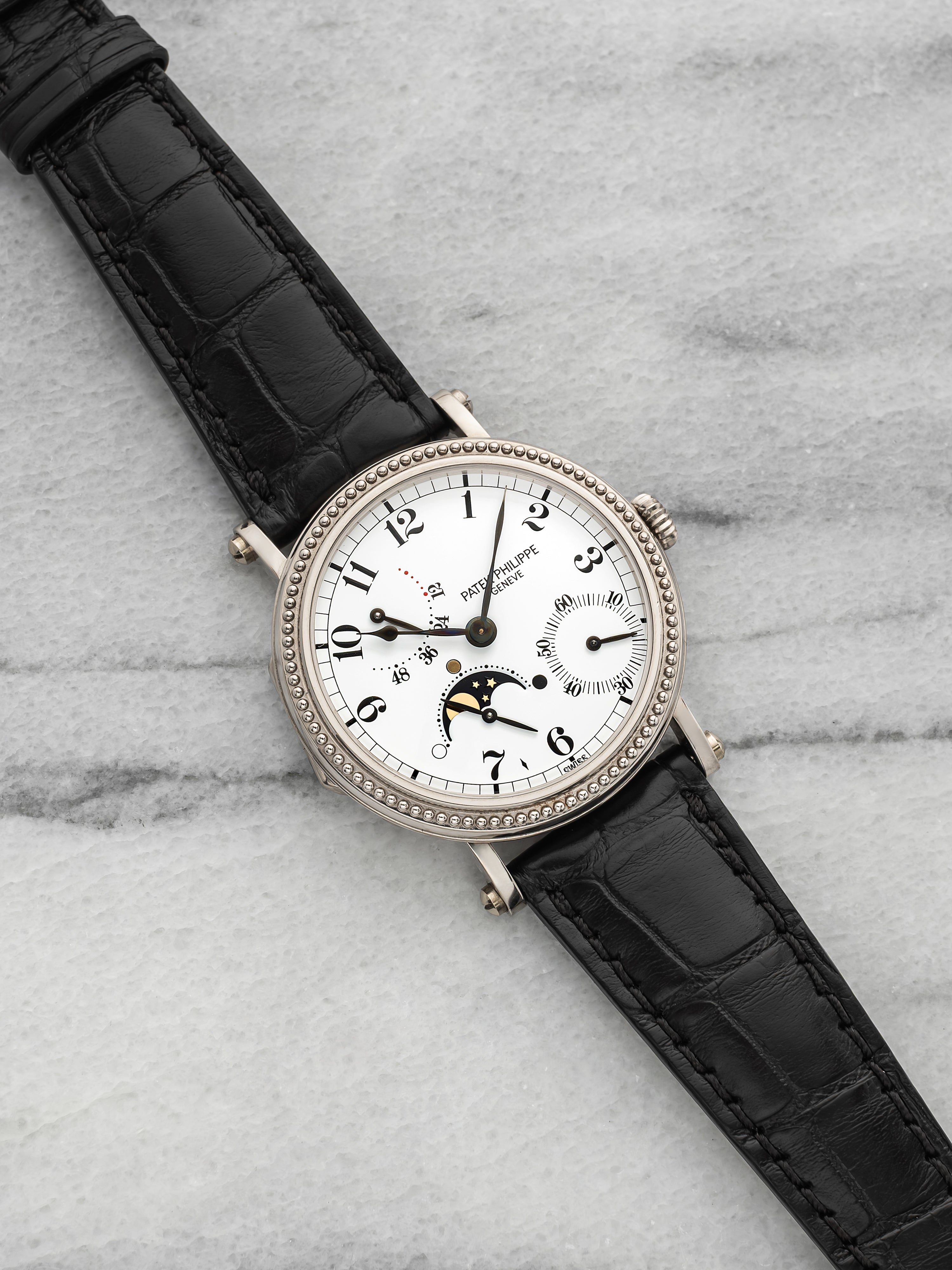 Vintage 1990s Patek Philippe Complications 5015G 18K WG Moonphase Dial Auto 35mm