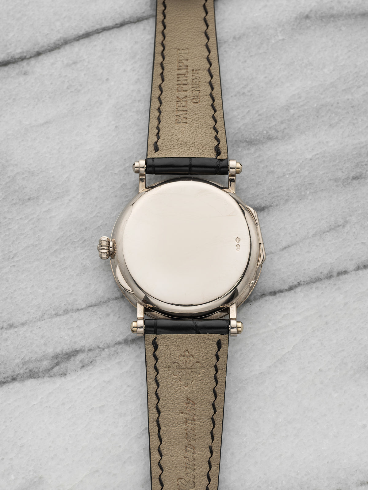 Vintage 1990s Patek Philippe Complications 5015G 18K WG Moonphase Dial Auto 35mm