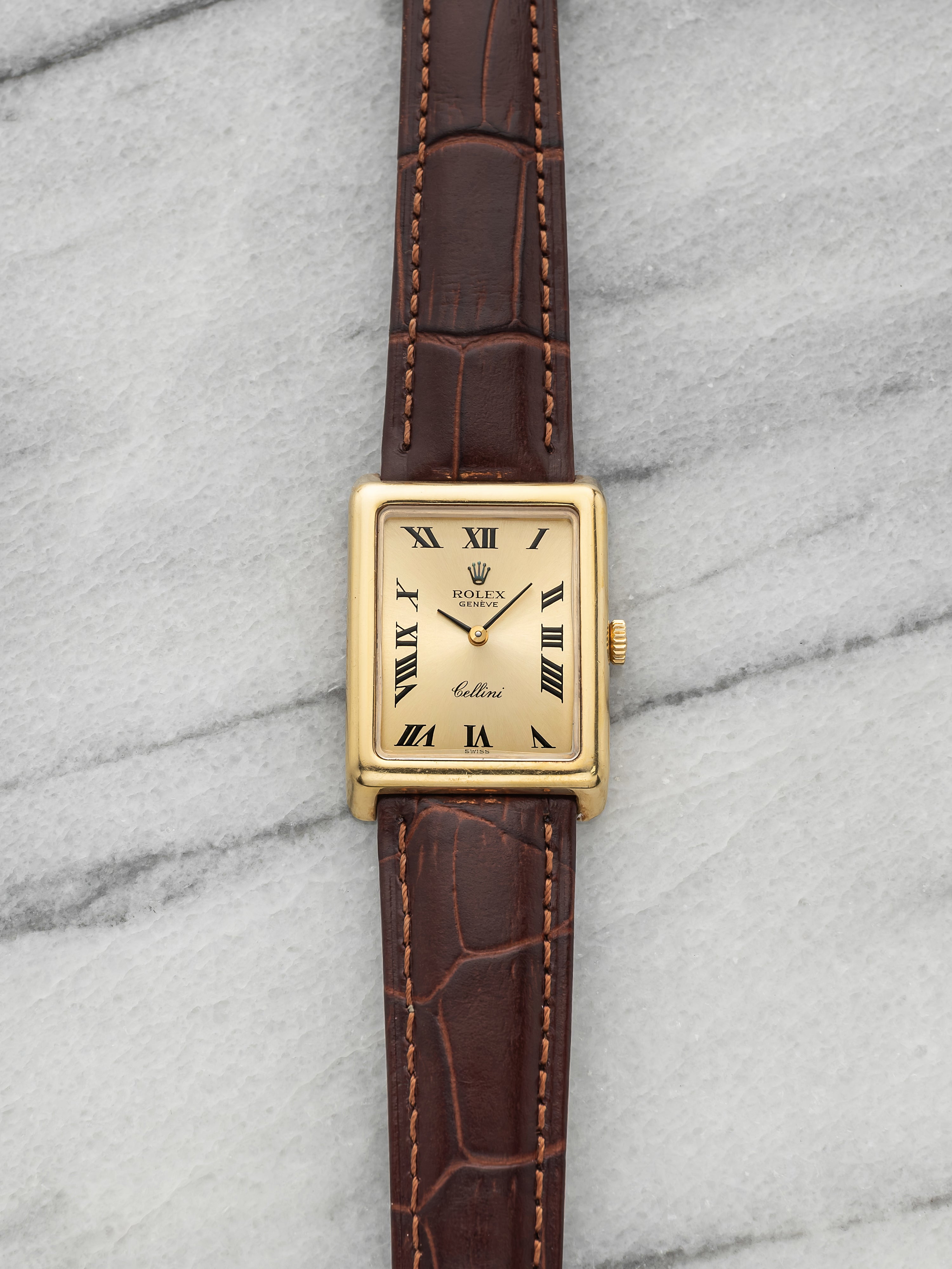 Vintage 1976 Rolex Cellini 4105 18K YG Champagne Roman Dial Manual 25mm