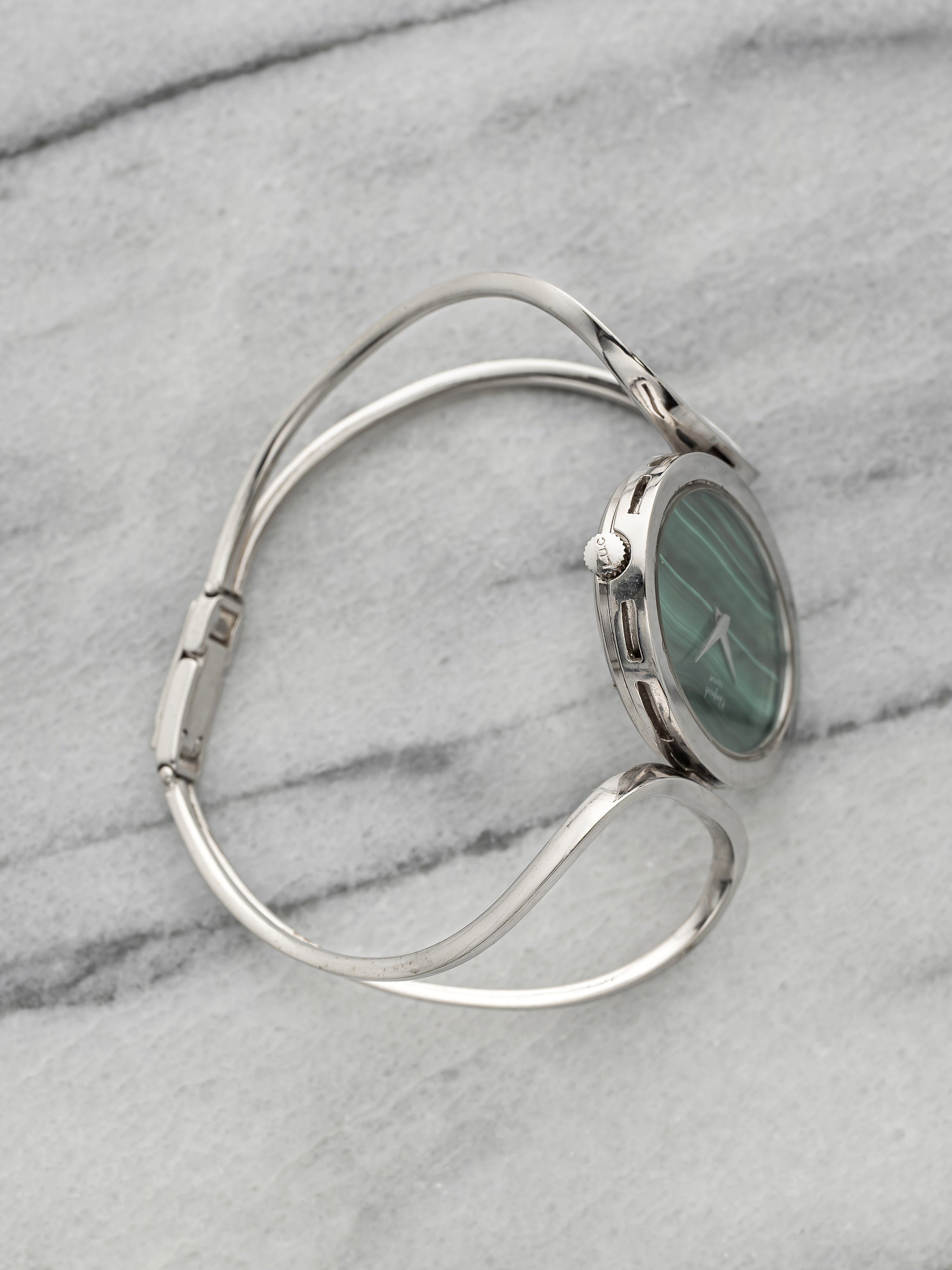 Vintage 1970s Chopard Lady Ellipse 5038 18K White Gold Malachite Manual 42mm