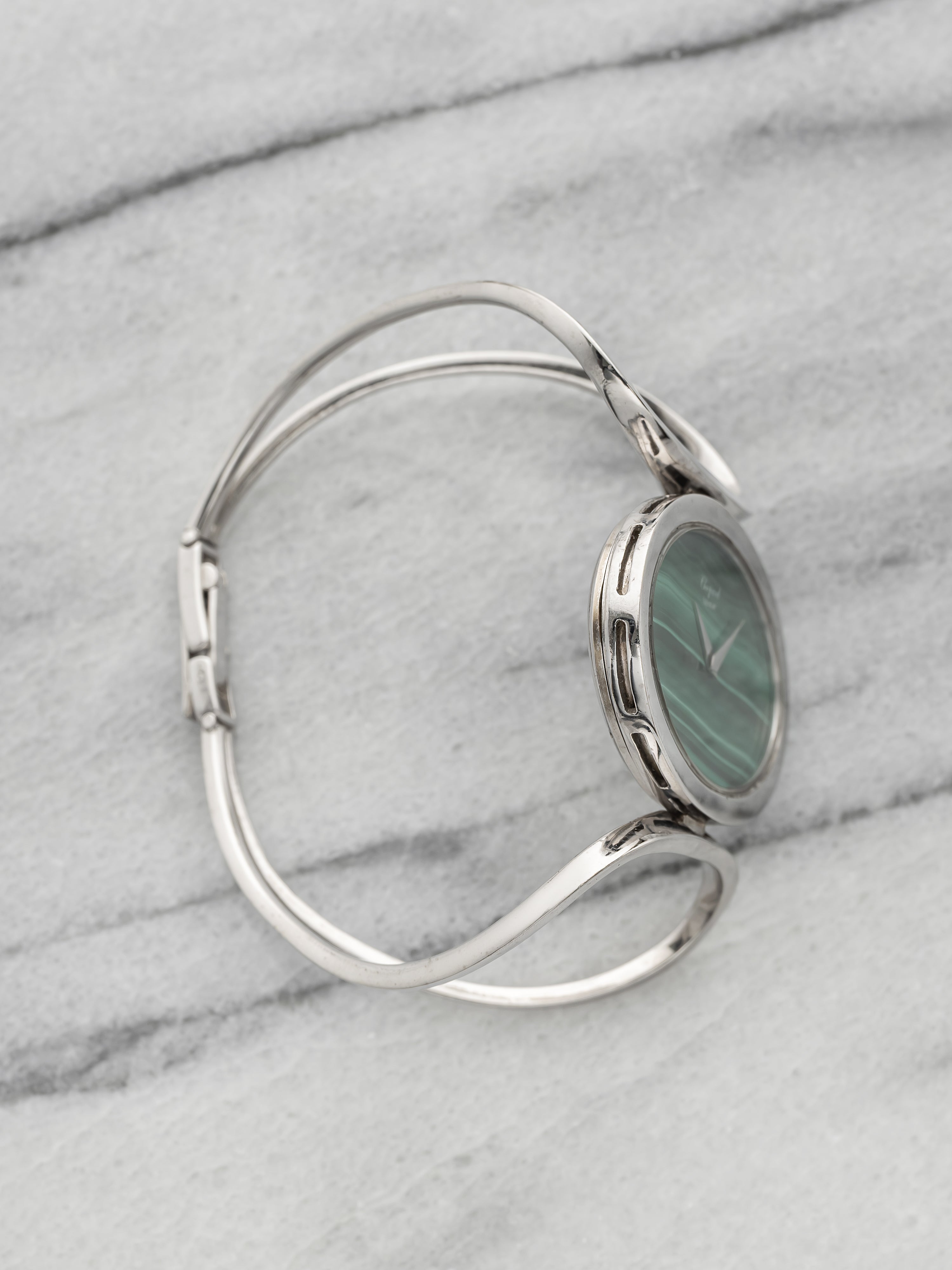 Vintage 1970s Chopard Lady Ellipse 5038 18K White Gold Malachite Manual 42mm