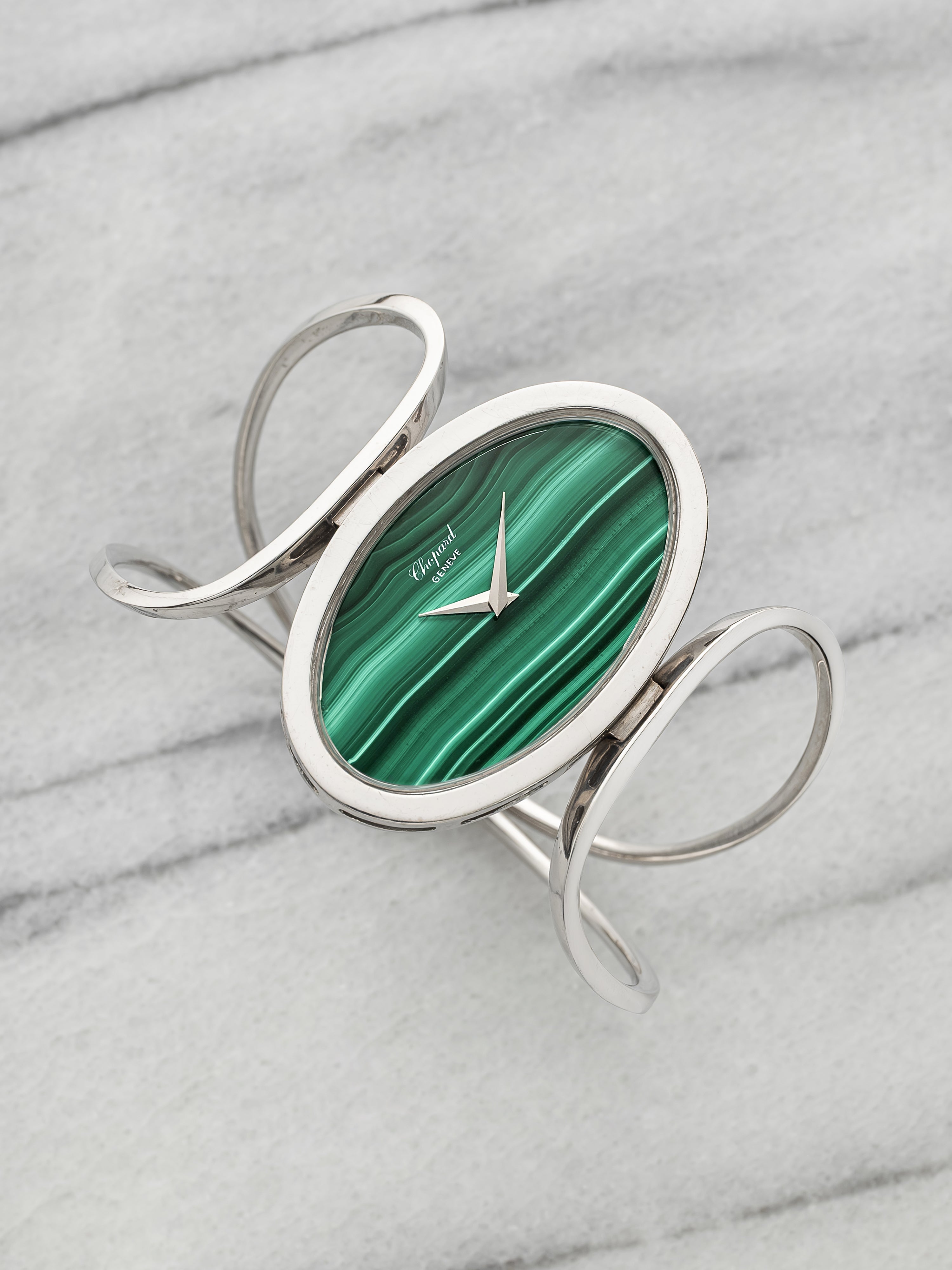 Vintage 1970s Chopard Lady Ellipse 5038 18K White Gold Malachite Manual 42mm