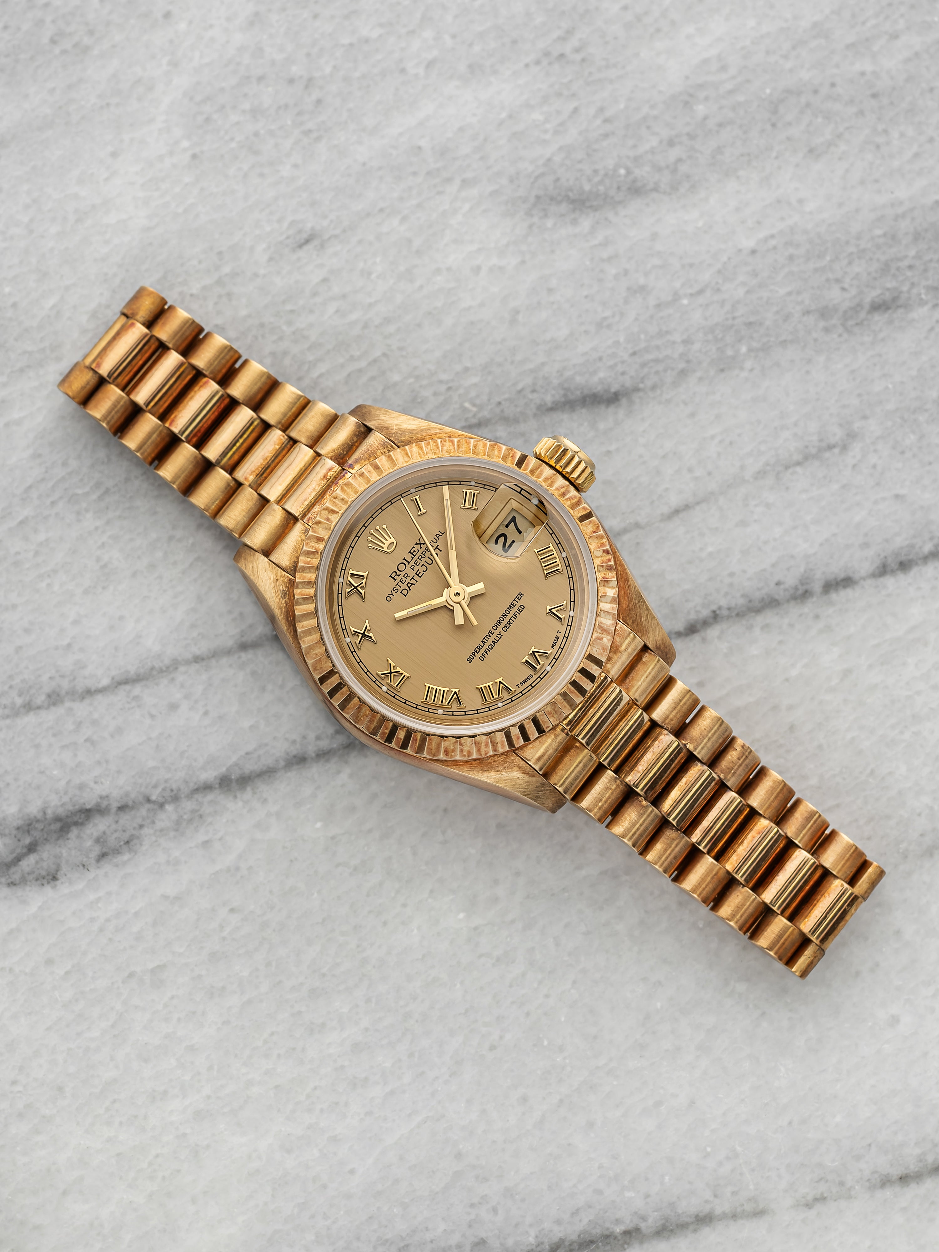 Vintage 1988 Rolex Lady Datejust President 69178 18K YG Champagne Automatic 26mm