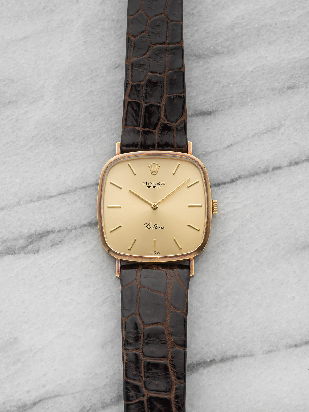 Vintage 1976 Rolex Cellini Cushion 4114 18K YG Champagne Dial Manual 30mm