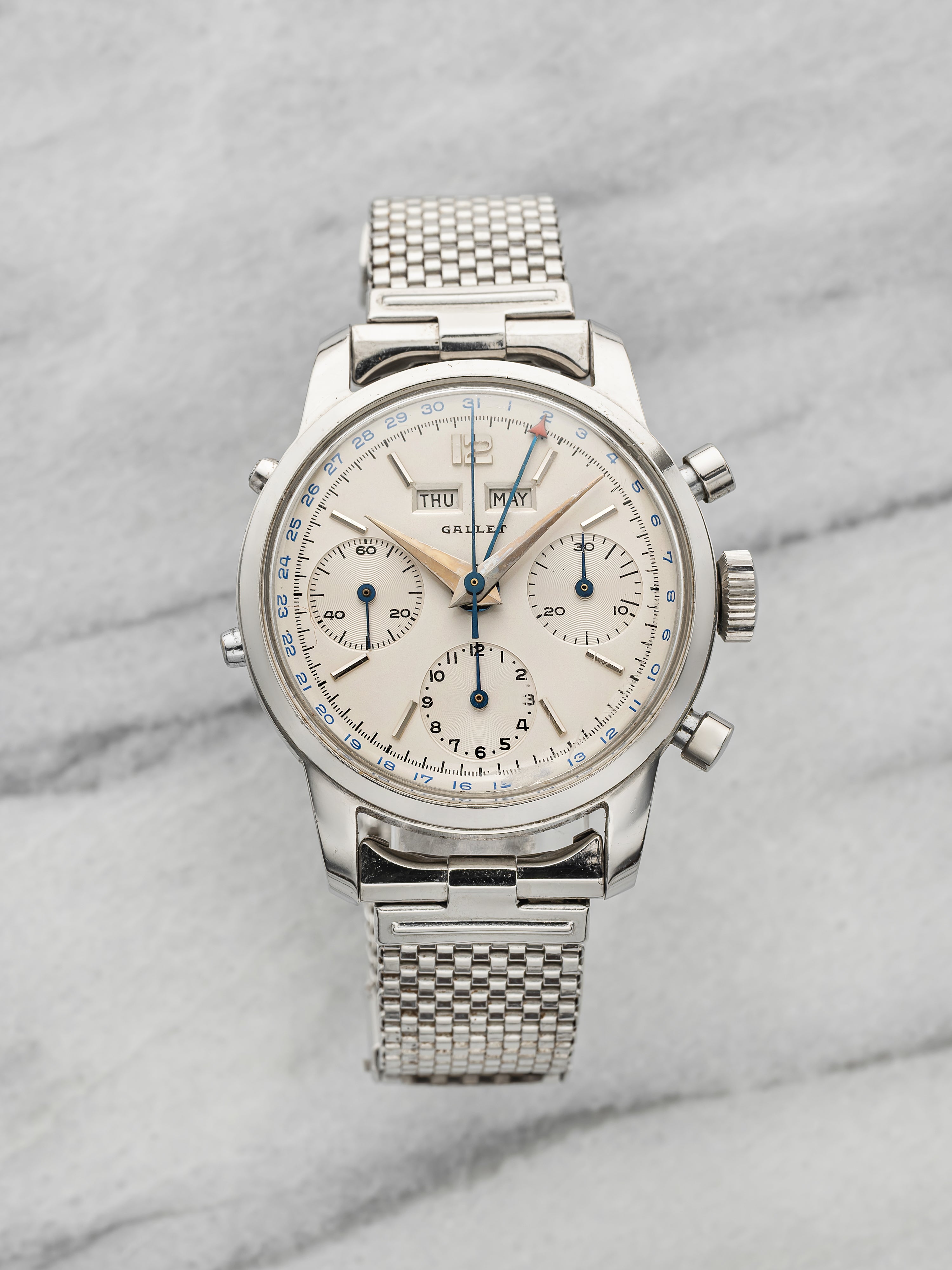Vintage 1950s Gallet Multichron 998 Steel Triple Date Chronograph Manual 35mm
