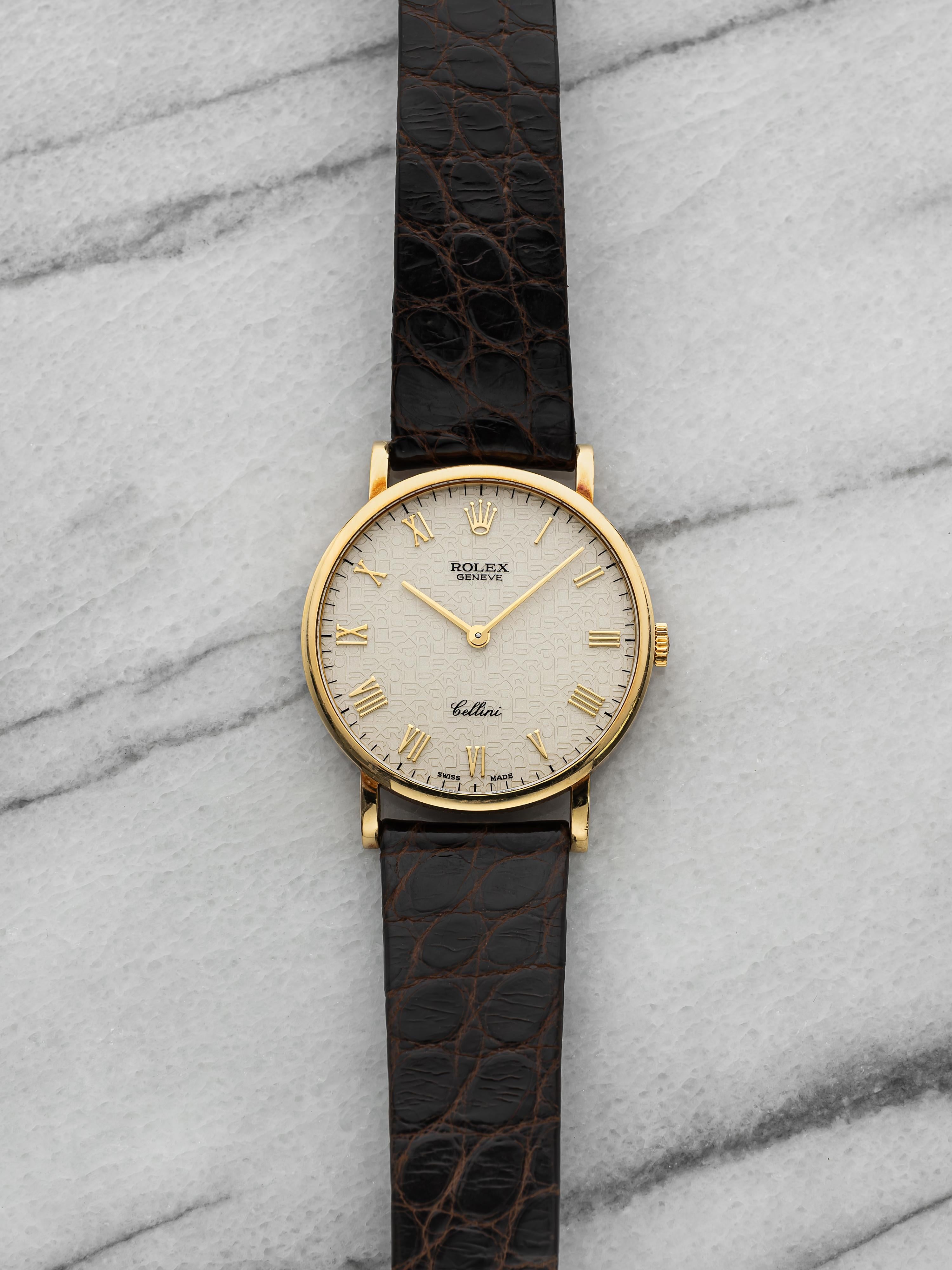 Vintage 1995 Rolex Cellini 5112 18k Yellow Gold White Roman Dial Manual 32mm