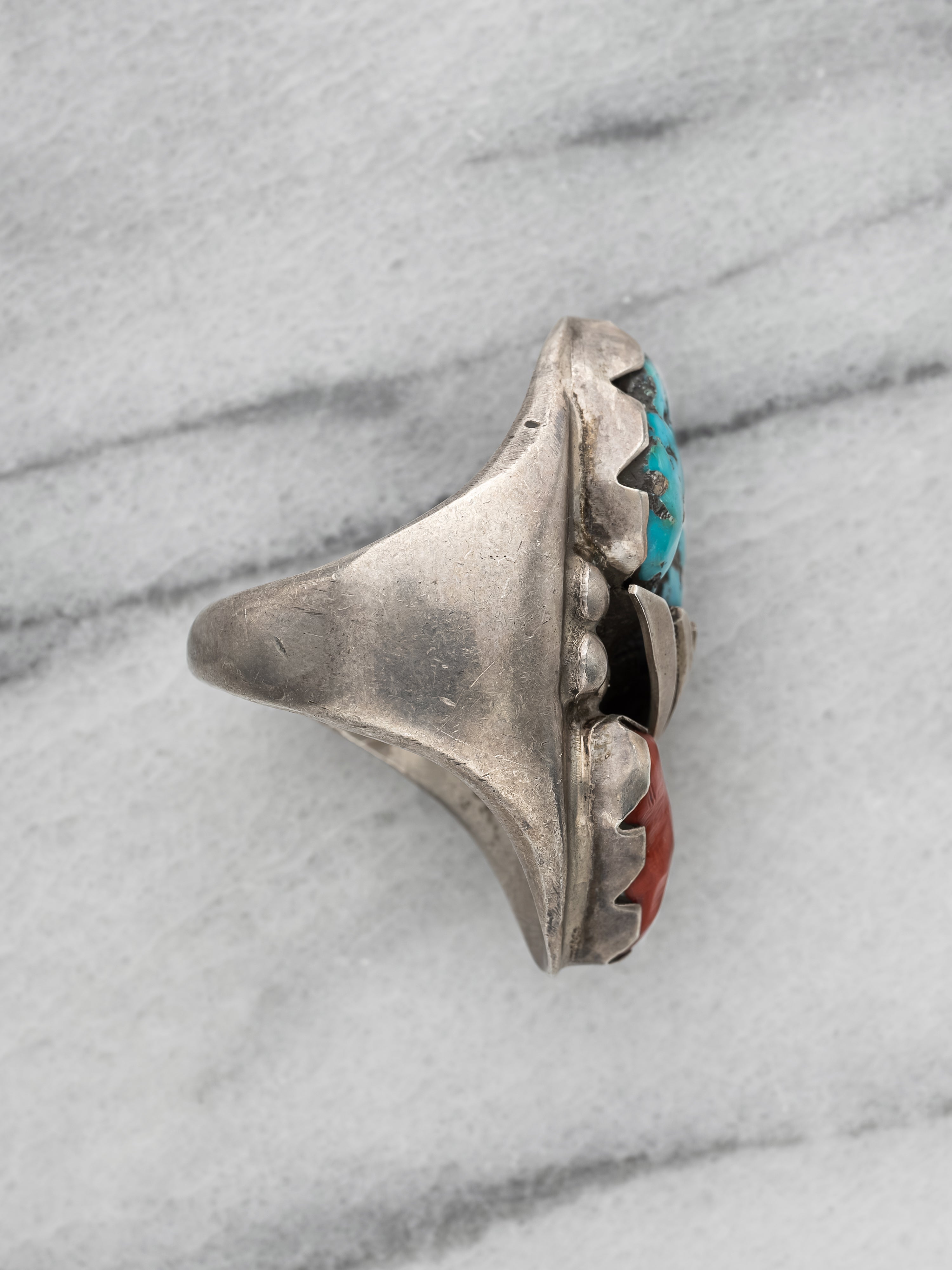 Navajo Sterling Silver Turquoise and Coral Ring