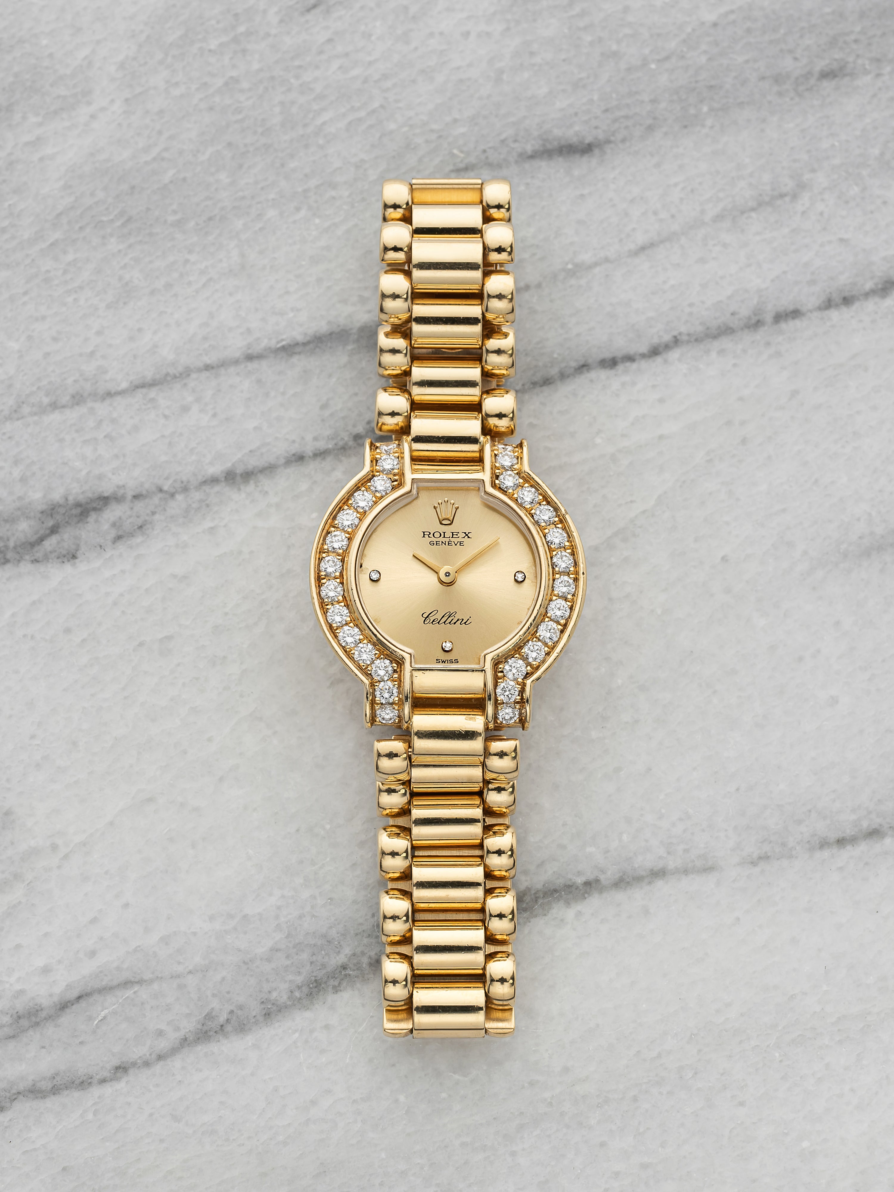 Vintage 1990s Rolex Cellini 2253 18K YG Champagne Diamond Dial Manual 23.5mm