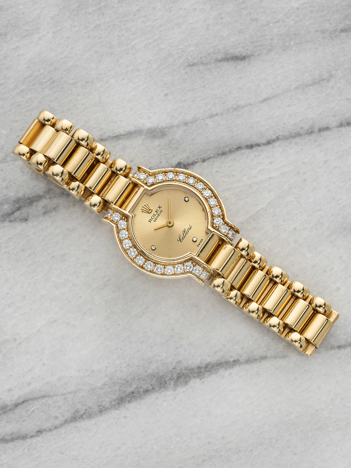 Vintage 1990s Rolex Cellini 2253 18K YG Champagne Diamond Dial Manual 23.5mm