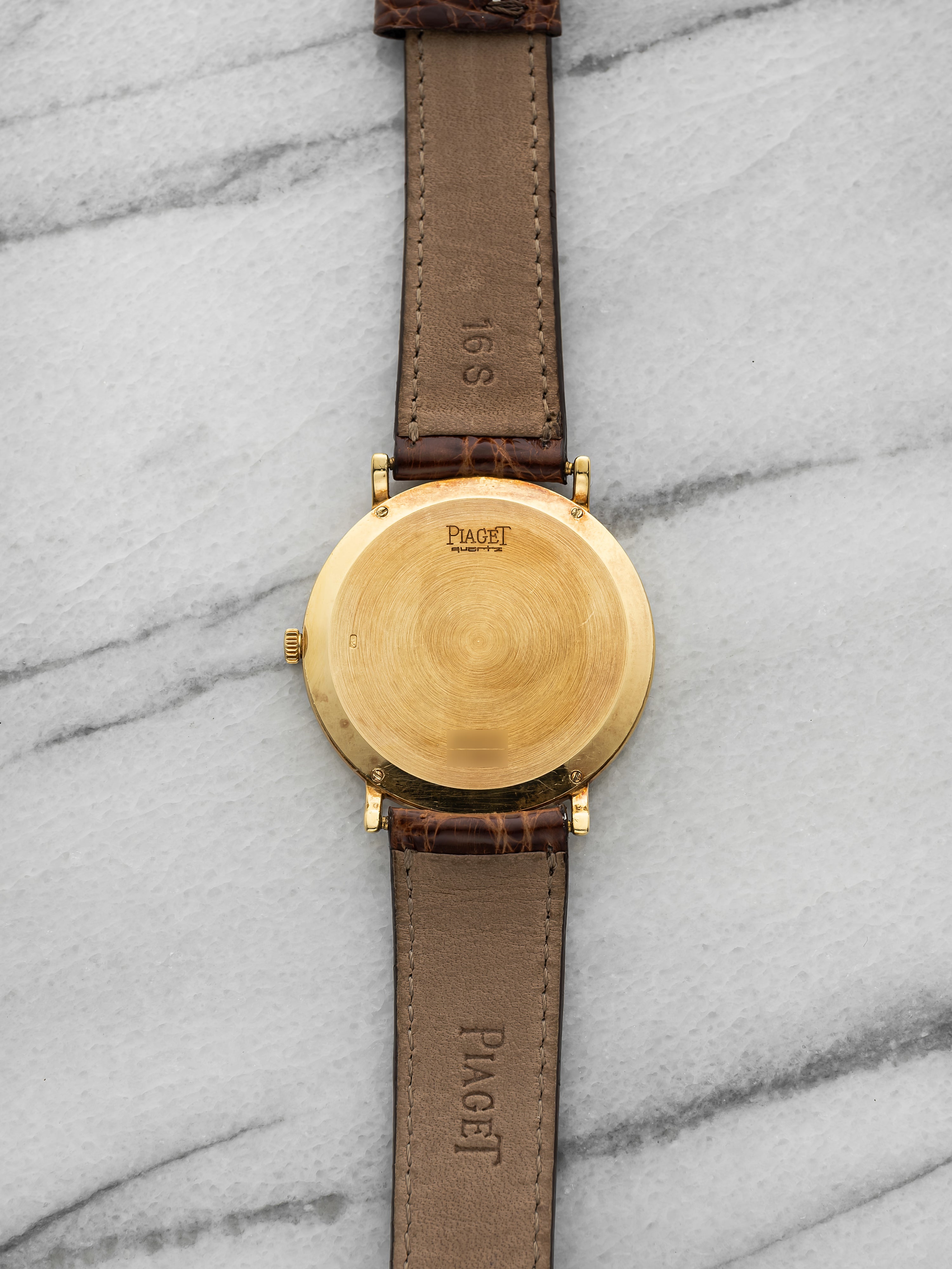 Vintage 1980s Piaget  8035 N Dress Watch 18K YG White Roman Dial Quartz 32 mm