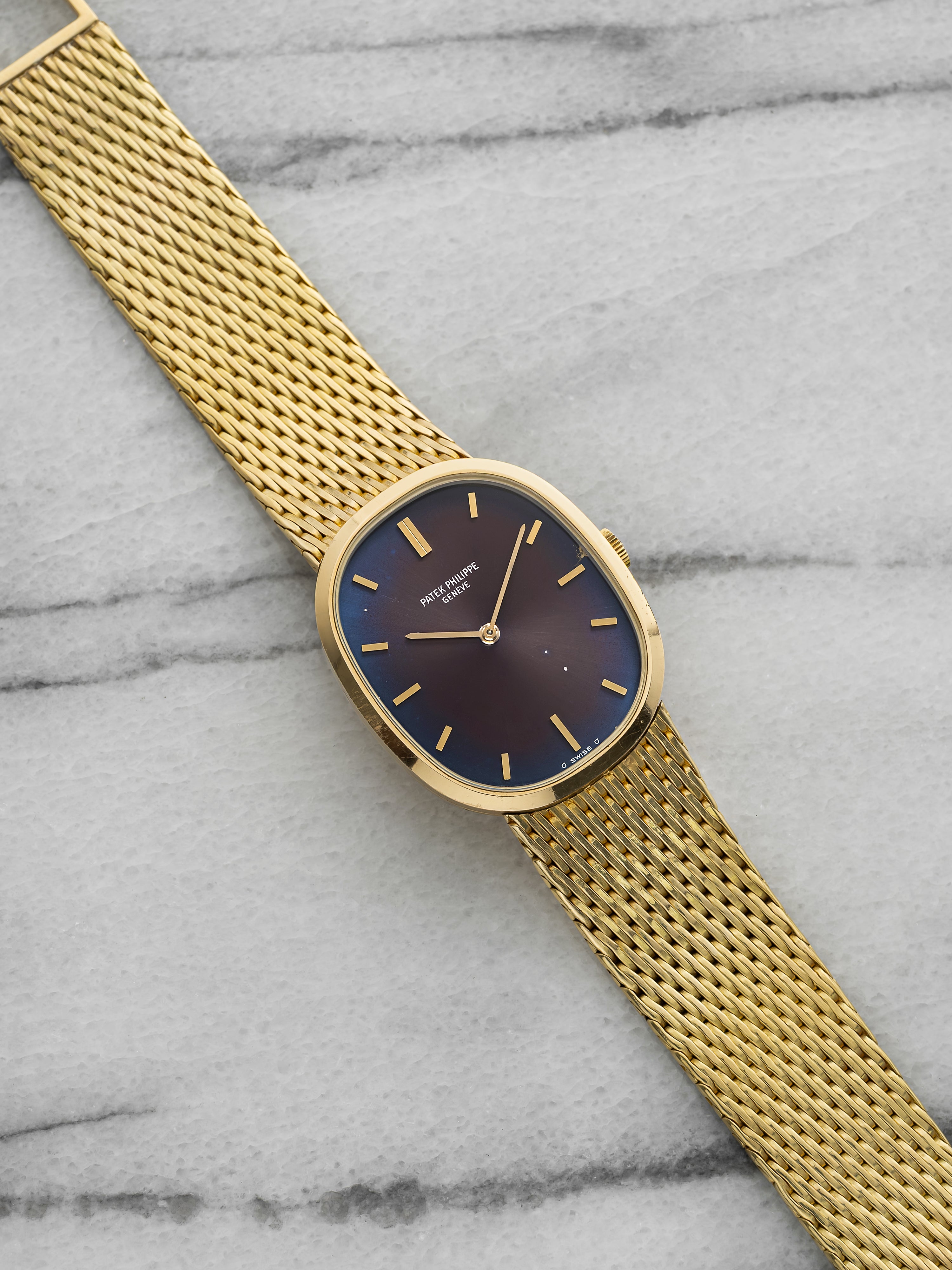 Vintage 1970s Patek Philippe Ellipse 3548 18K YG Tropical Blue Dial Manual 27 mm