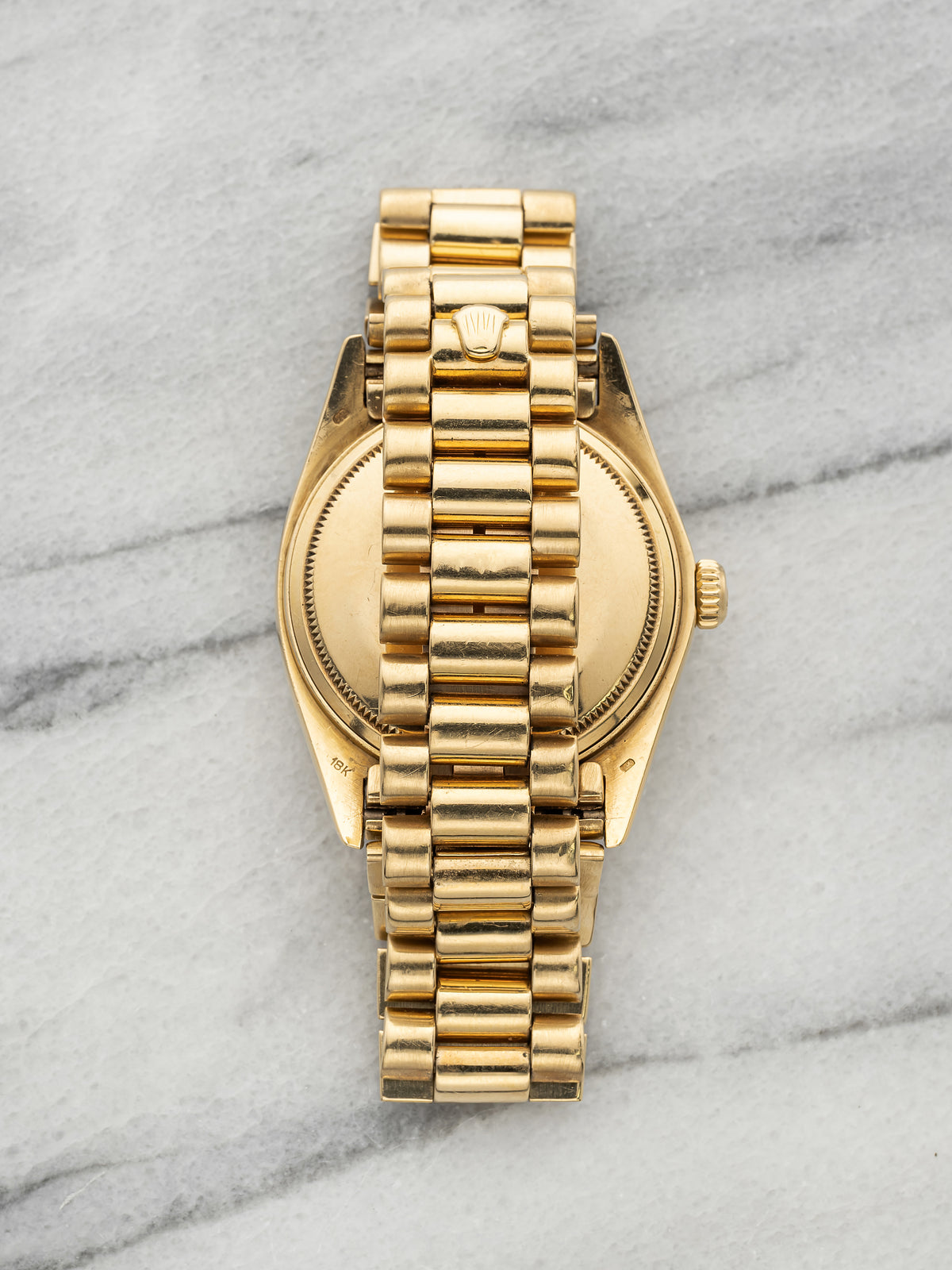 Vintage 1979 Rolex Day-Date 18038 18K Yellow Gold Walnut Wood Dial Auto 36mm