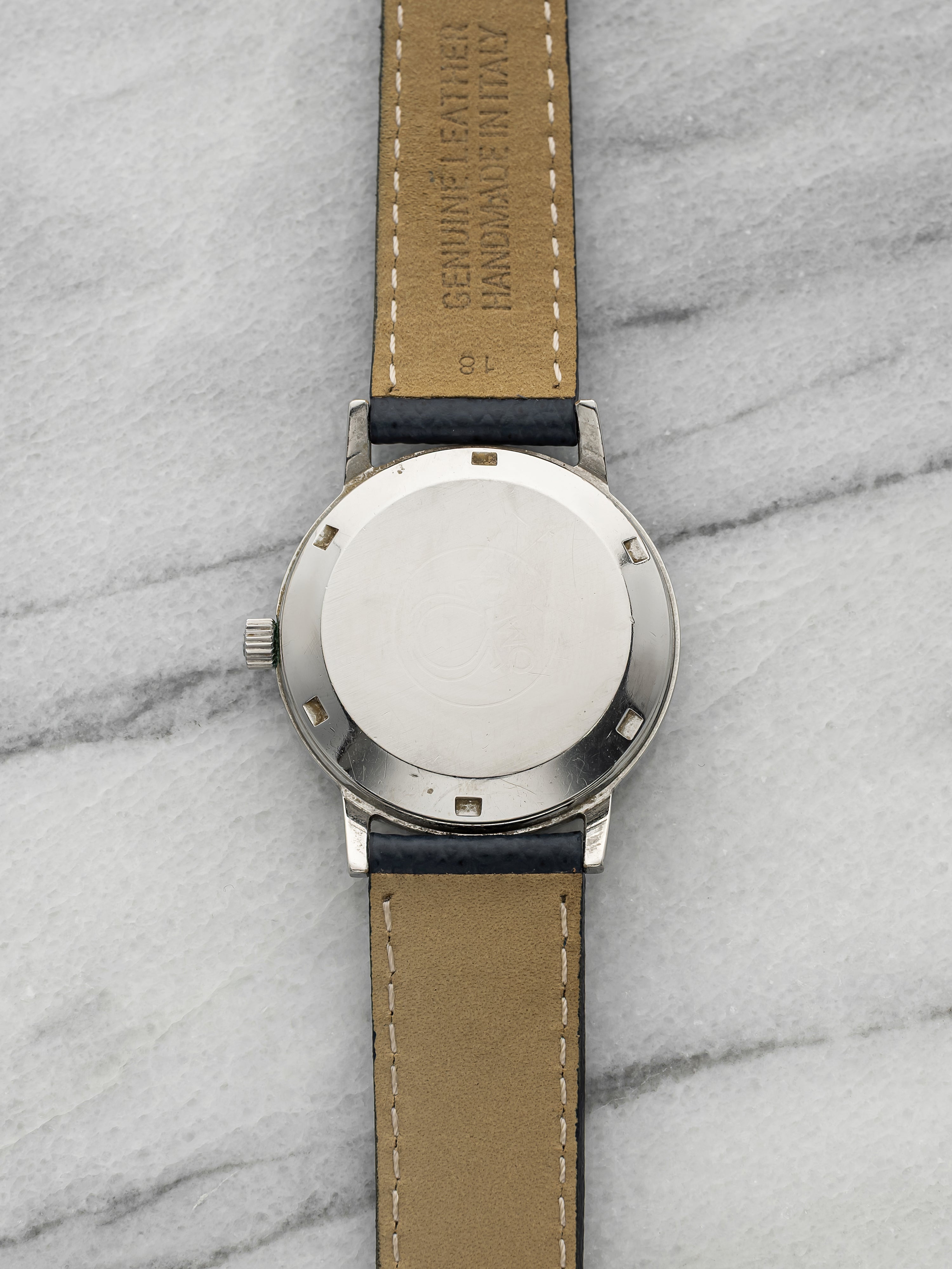 1970s Omega Geneve Stainless Steel Blue Sunburst Dial Automatic 35mm