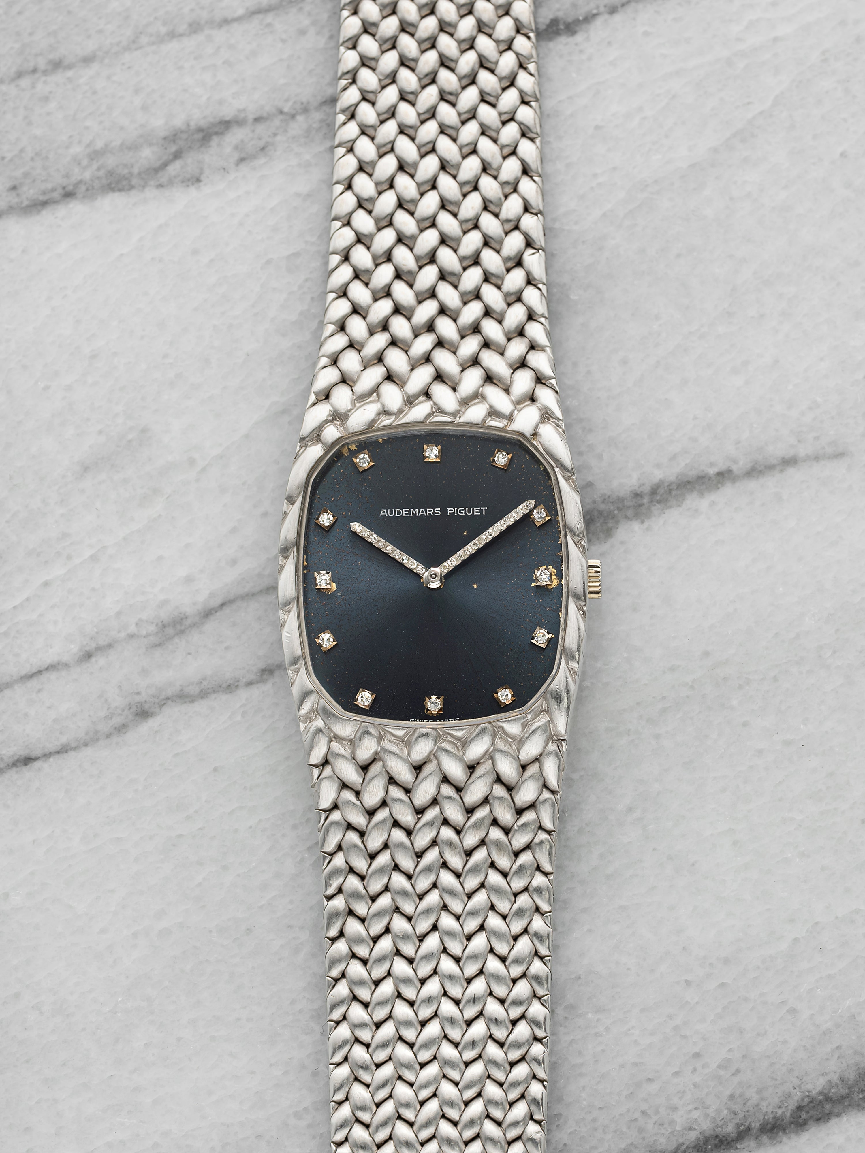 Vintage 1970s Audemars Piguet Heavy Cobra 18K WG Blue Diamond Dial Manual 27 mm