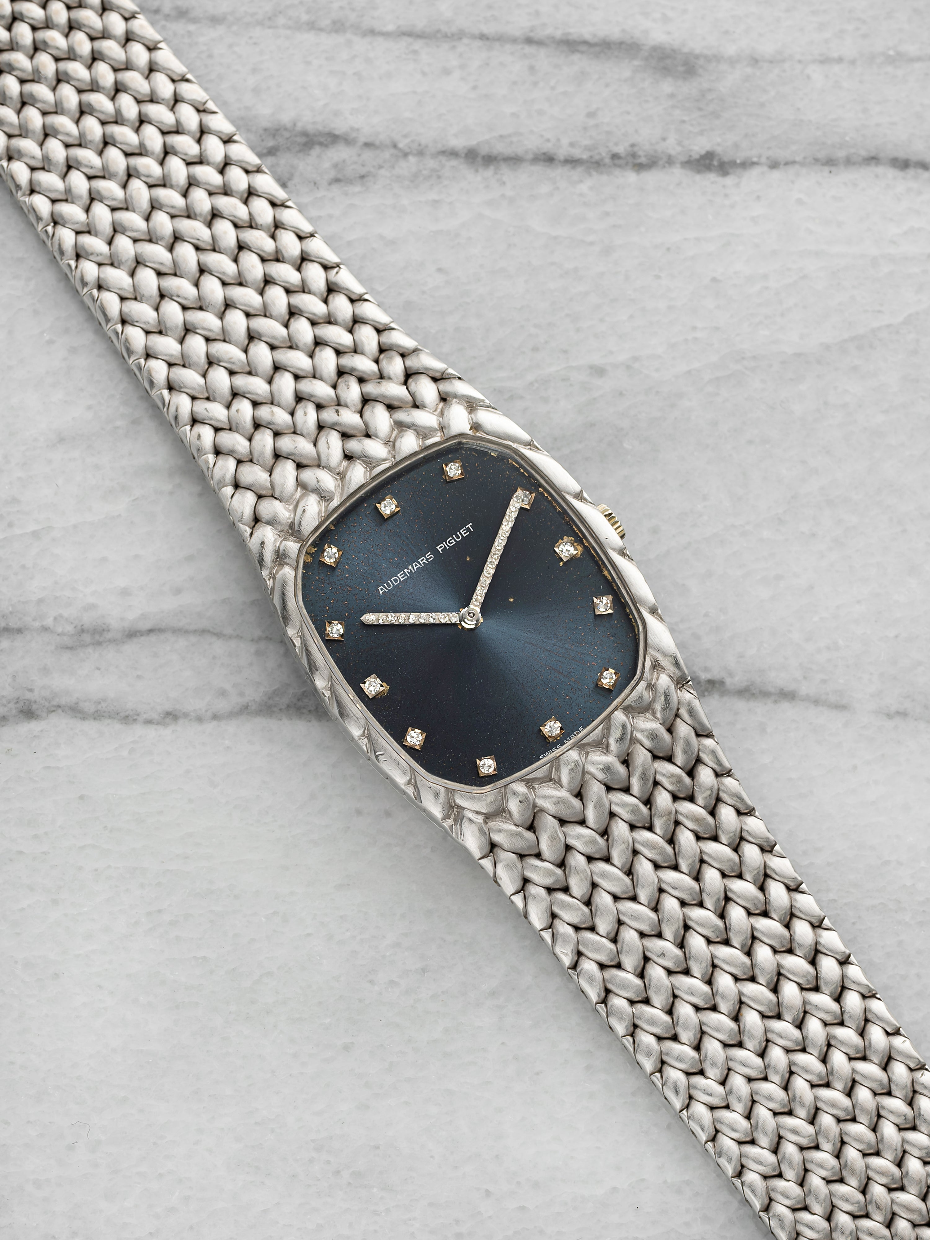 Vintage 1970s Audemars Piguet Heavy Cobra 18K WG Blue Diamond Dial Manual 27 mm