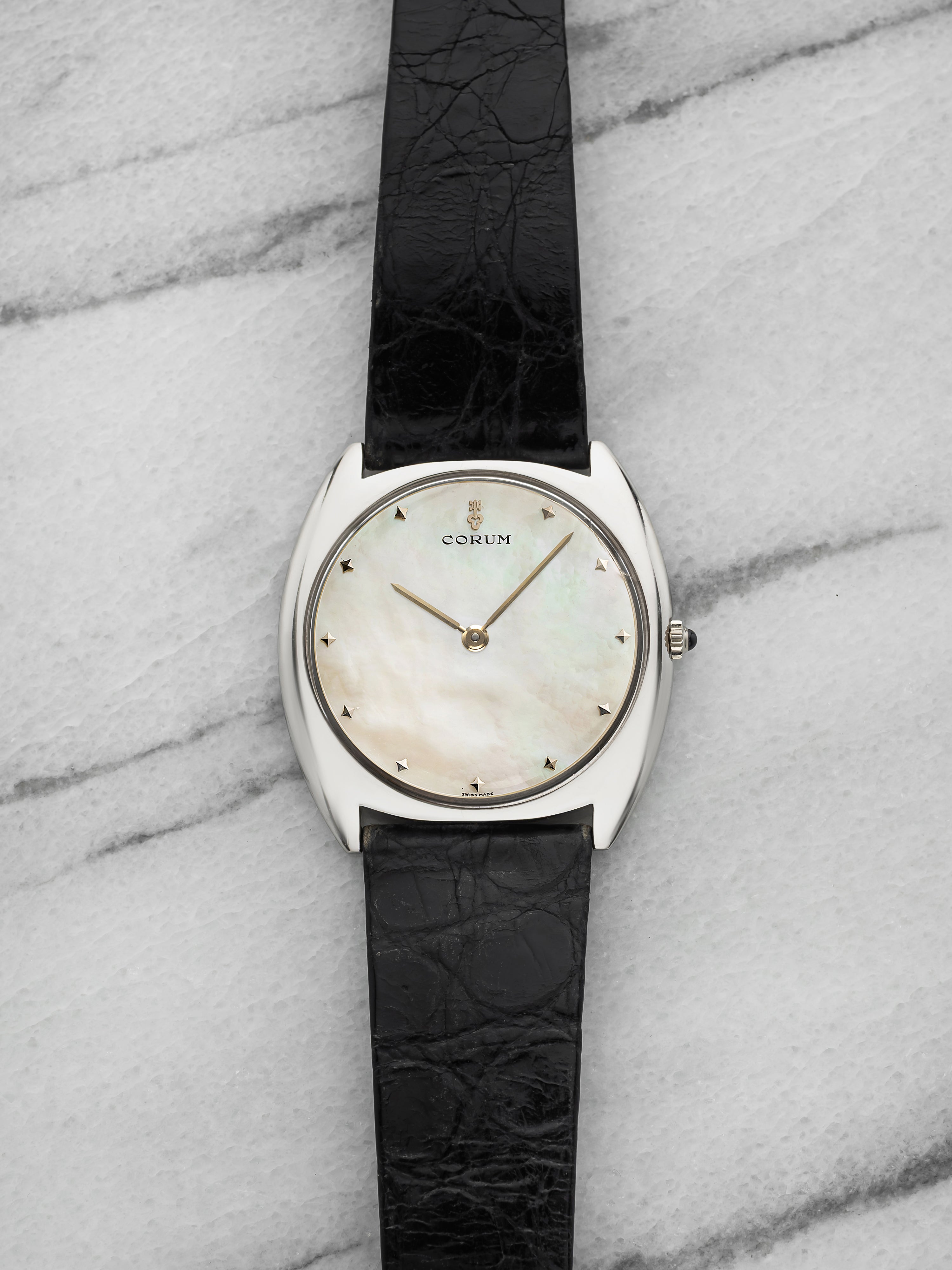 Vintage 1970s Corum Dress Watch 57169 18K WG Mother of Pearl Manual 34 mm