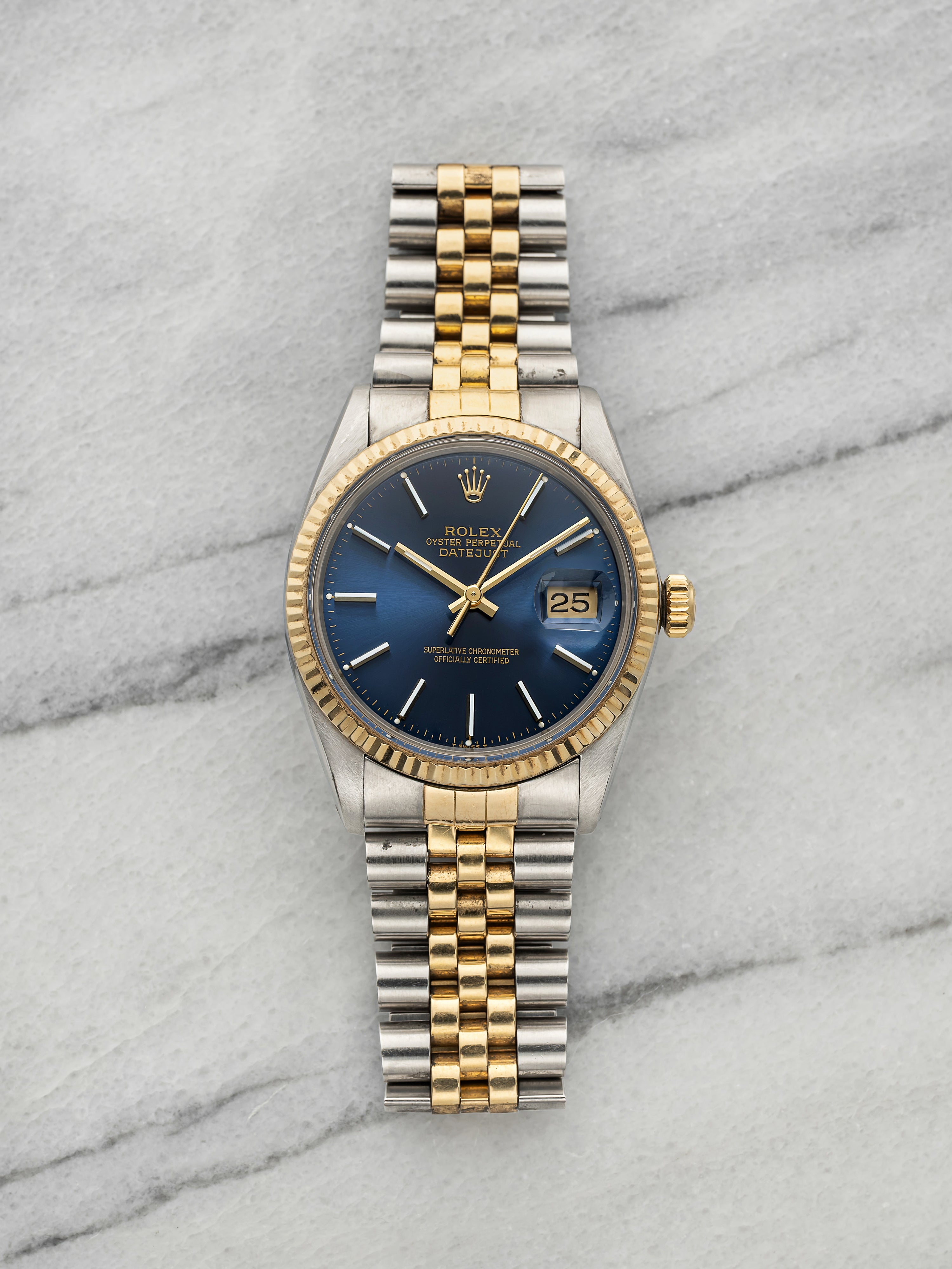 Vintage 1983 Rolex Datejust 16013 Two-Tone Blue Sunburst Dial Auto 36mm