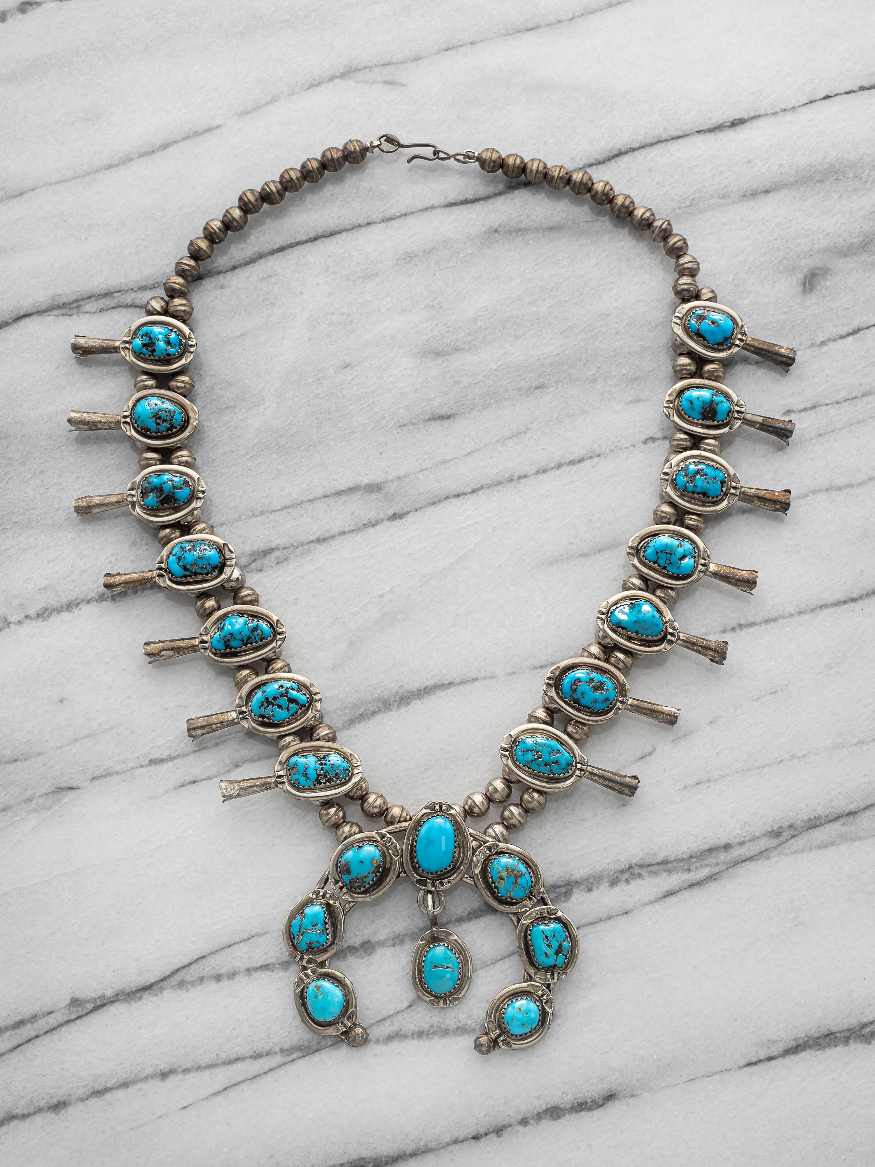 Vintage Squash Blossom Necklace with Turquoise