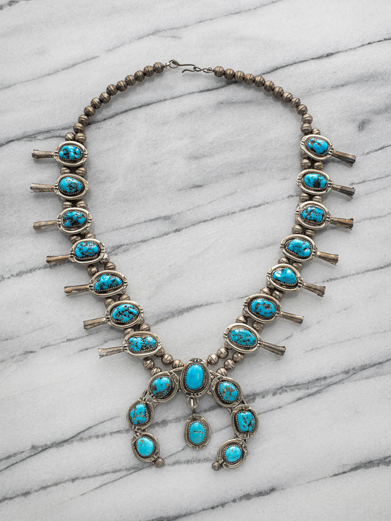 Vintage Squash Blossom Necklace with Turquoise