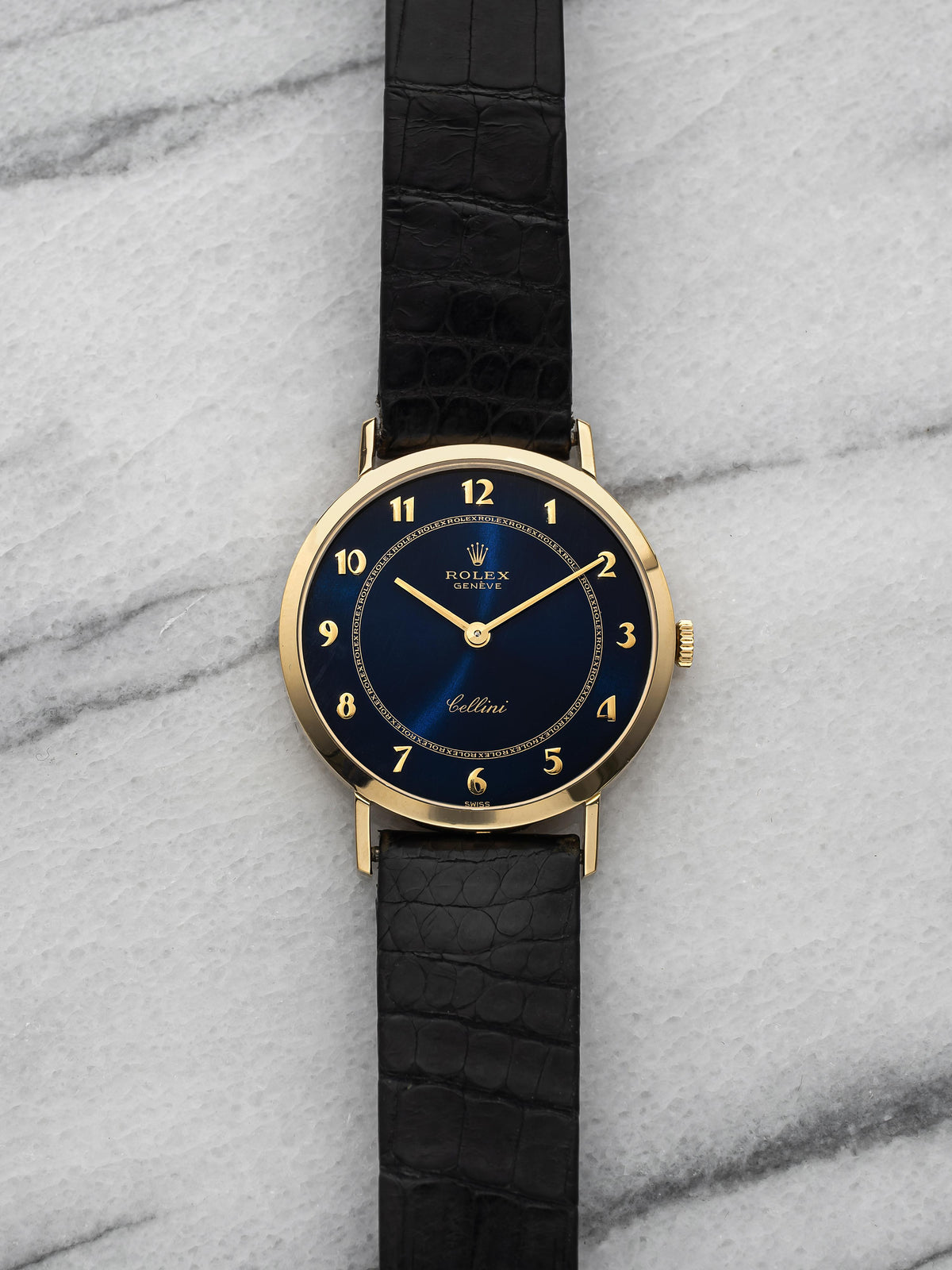 Vintage 1976 Rolex Cellini 5112 18K YG Blue Boiler Gauge Dial Manual 32mm