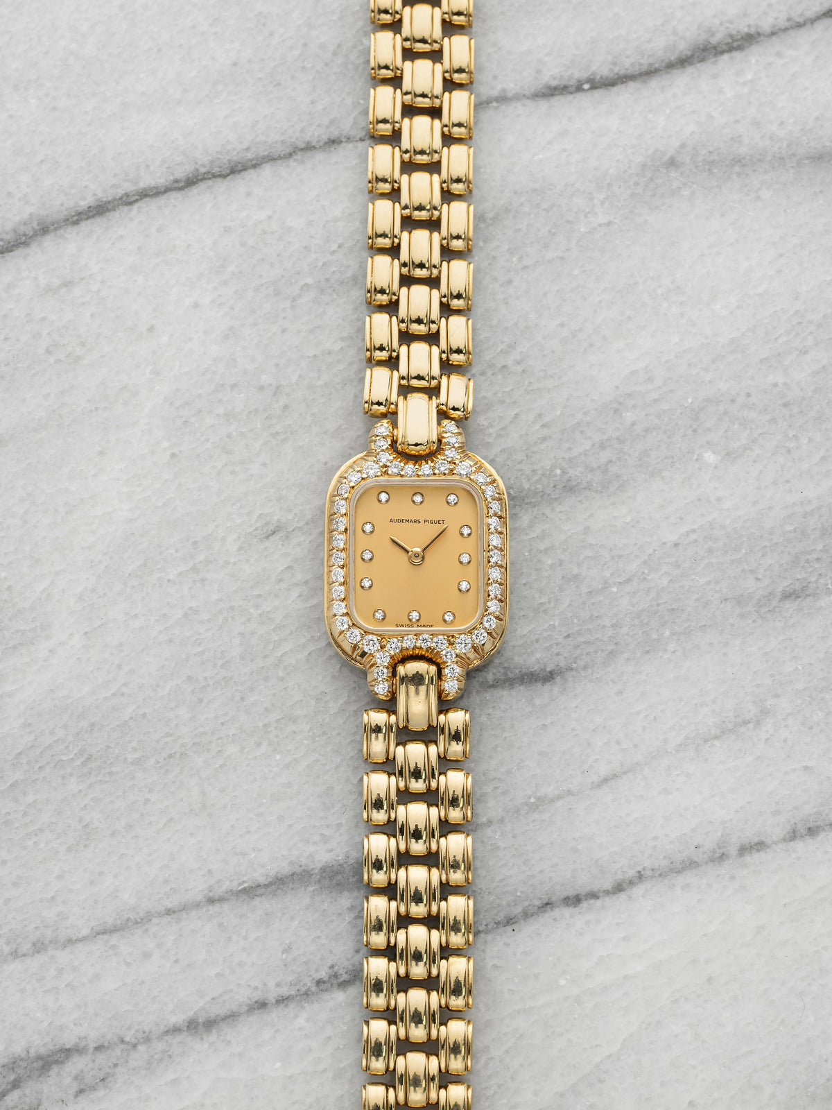 Vintage 1990s Audemars Piguet 66261BA 18K YG Champagne Diamond Dial Quartz 17mm