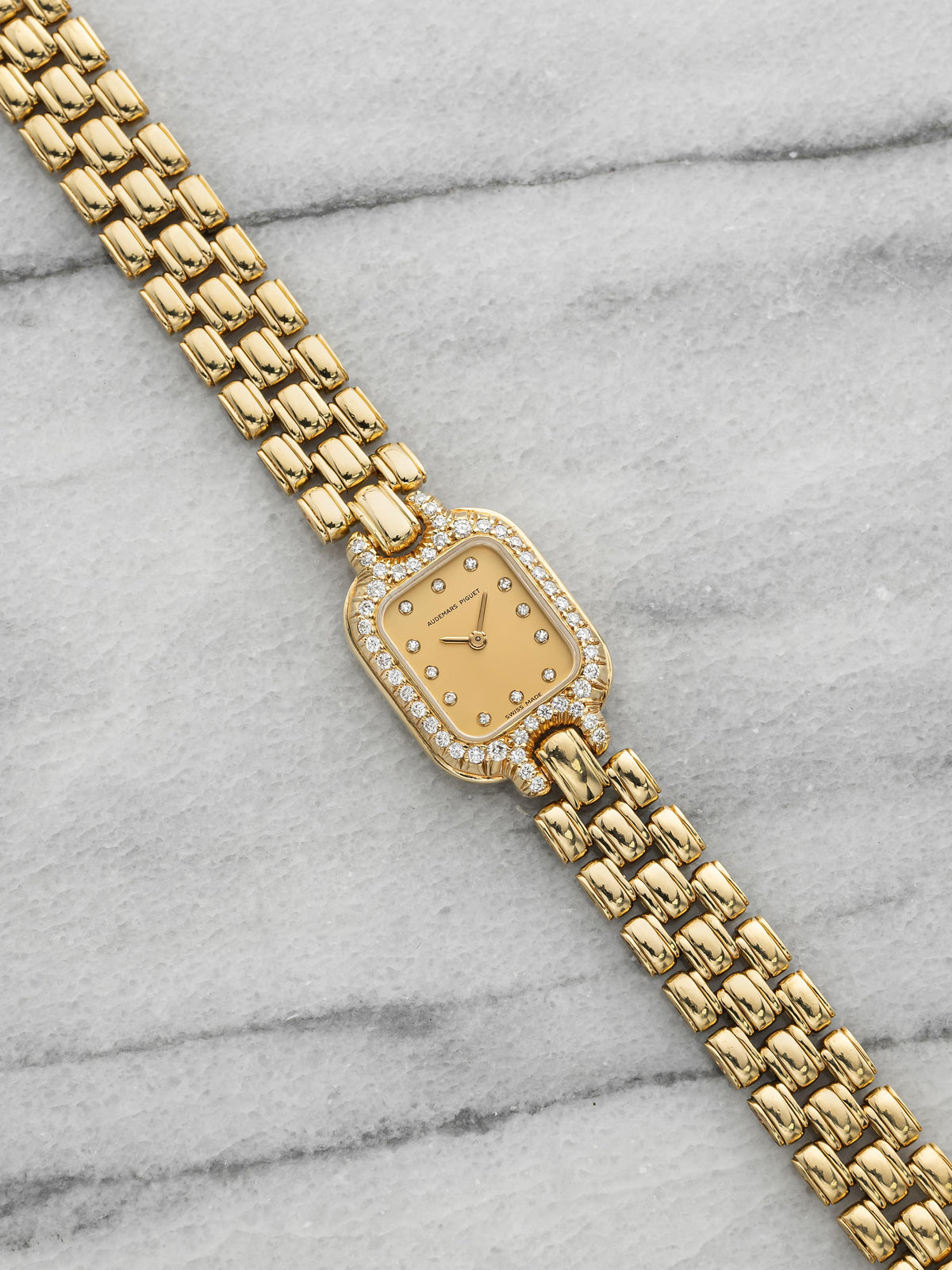 Vintage 1990s Audemars Piguet 66261BA 18K YG Champagne Diamond Dial Quartz 17mm