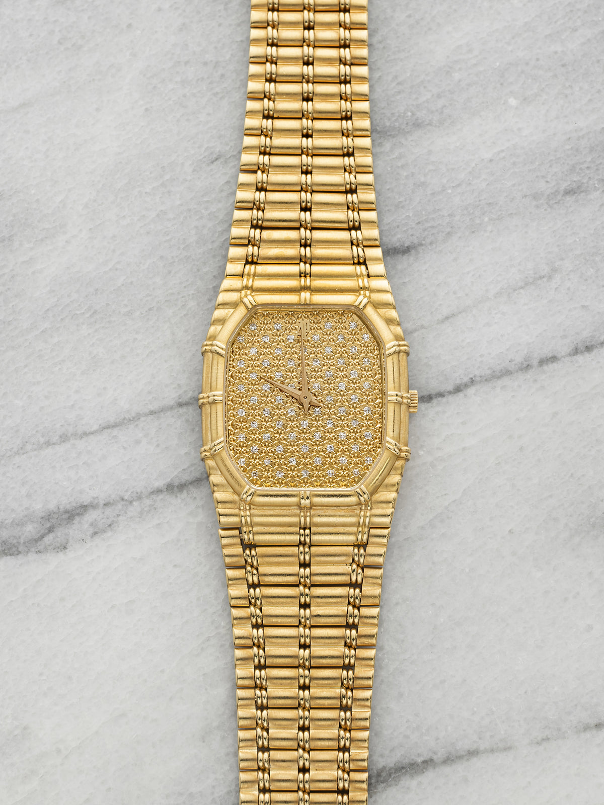 Vintage 1980s Audemars Piguet Bamboo 2508 18K YG Diamond Pave Dial Quartz 27mm