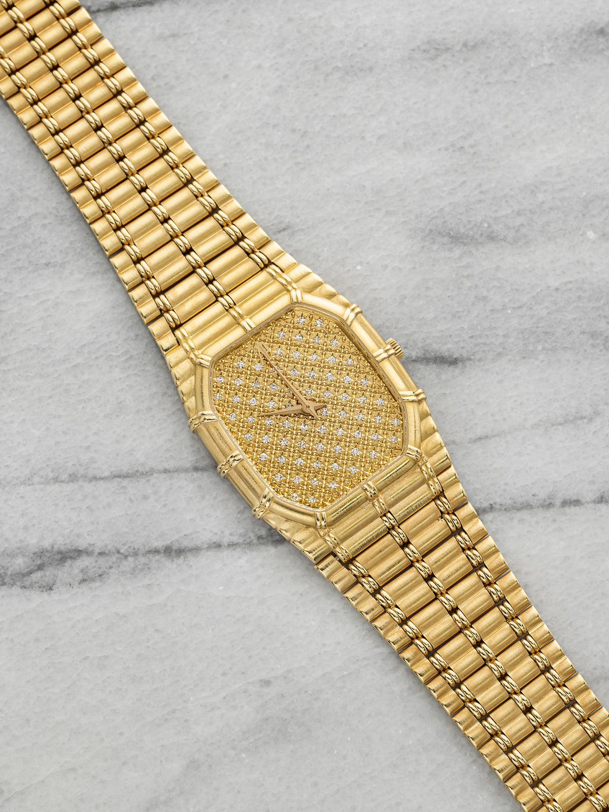 Vintage 1980s Audemars Piguet Bamboo 2508 18K YG Diamond Pave Dial Quartz 27mm