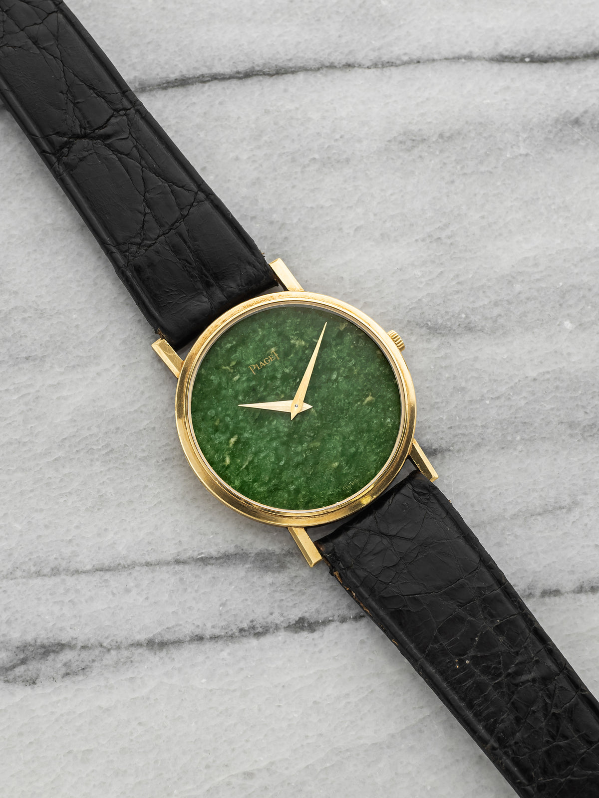 Vintage 1970s Piaget Ultra Thin 9643 18K YG Green Jade Dial Manual 32mm