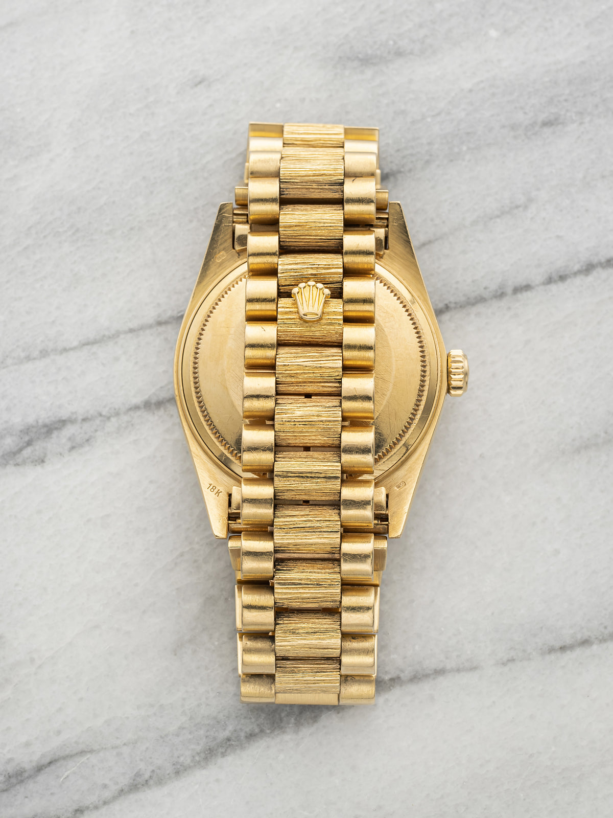 Vintage 1985 Rolex Day-Date 18078 18K YG Bark Finish Tapestry Dial Auto 36mm