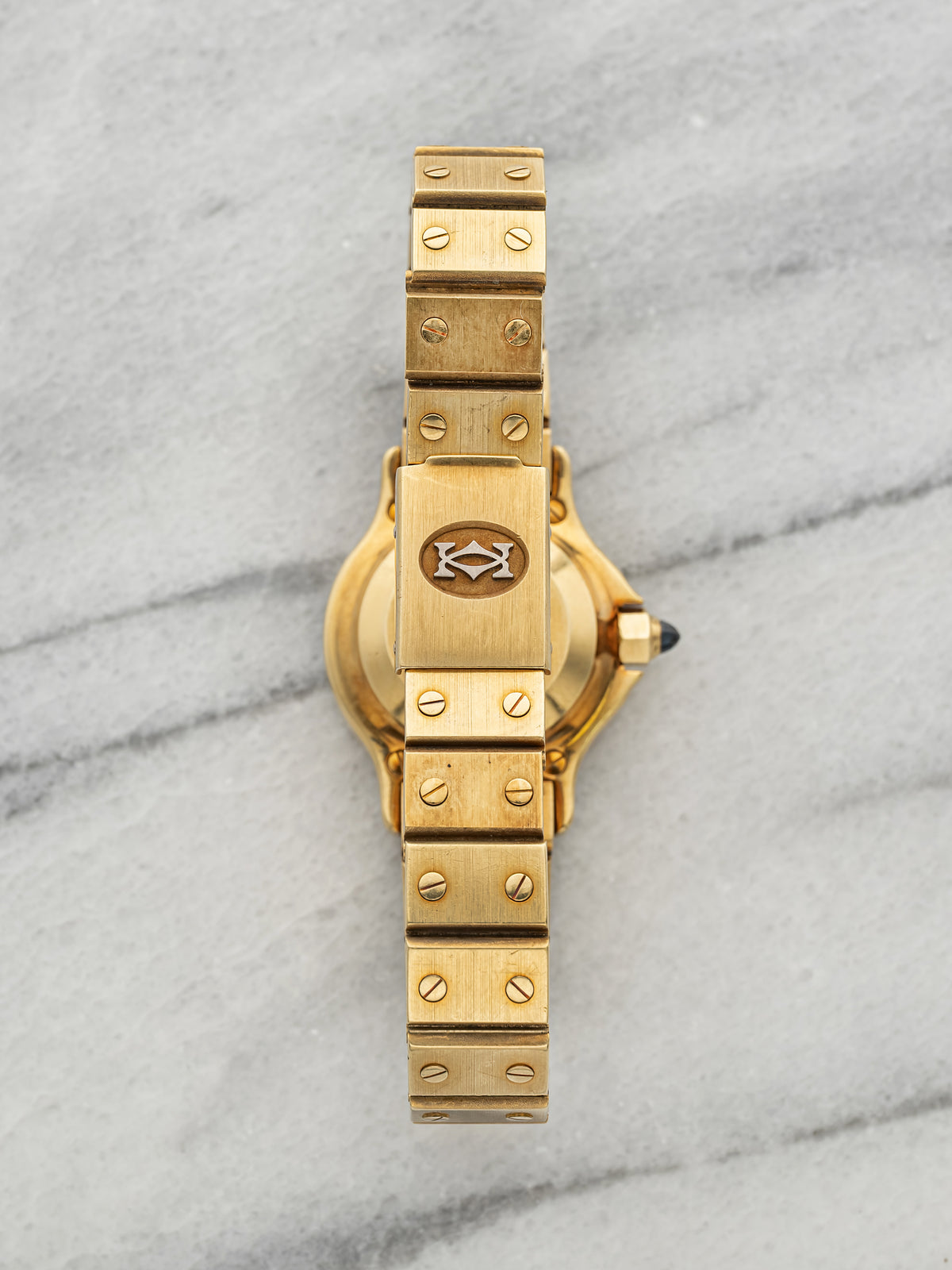 Vintage 1979 Cartier Lady Santos Octagonal 0906 18K YG White Roman Auto 24mm