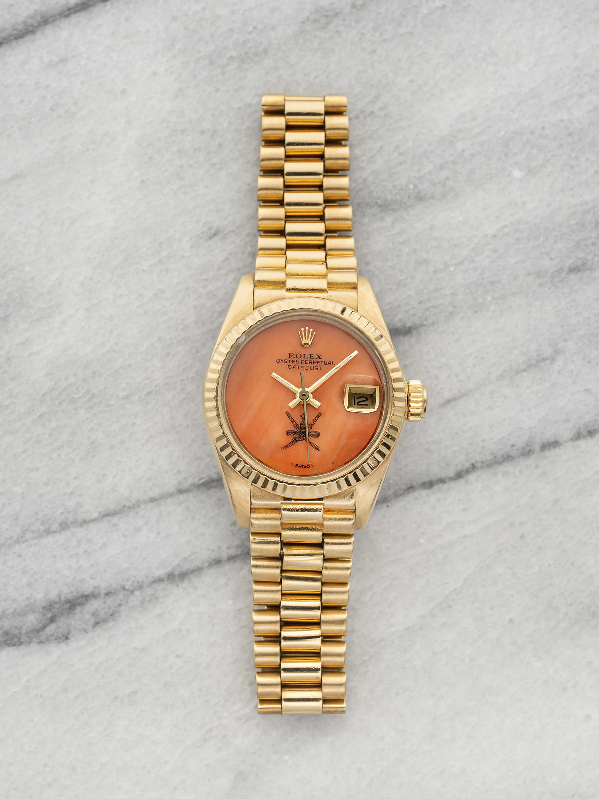 Vintage 1982 Rolex Lady Datejust 6917 18K YG Coral Khanjar Stamp Dial Auto 26mm